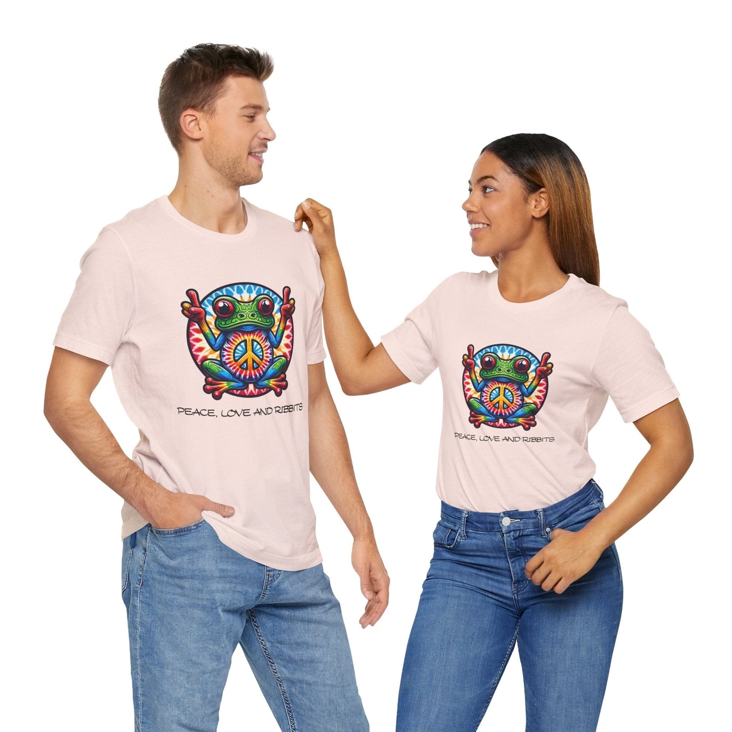 Peace, Love, and Ribbits Unisex Jersey Tee – Fun, Vibrant Graphic T-shirt for Nature Lovers