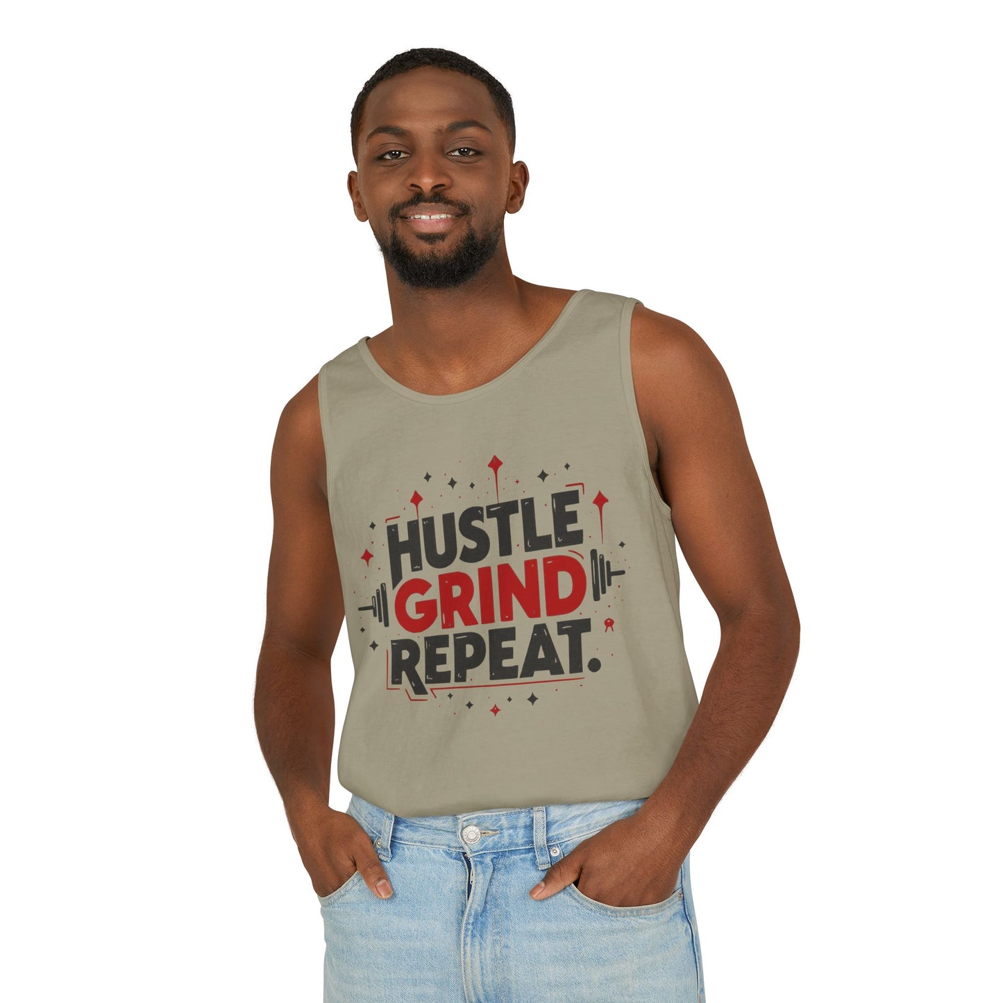 Hustle Grind Repeat Tank Top - Unisex Garment-Dyed Workout Apparel