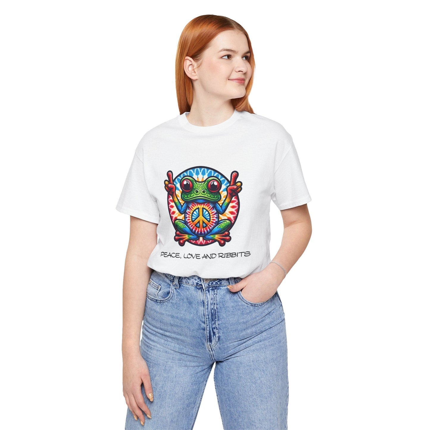 Peace, Love, and Ribbits Unisex Jersey Tee – Fun, Vibrant Graphic T-shirt for Nature Lovers
