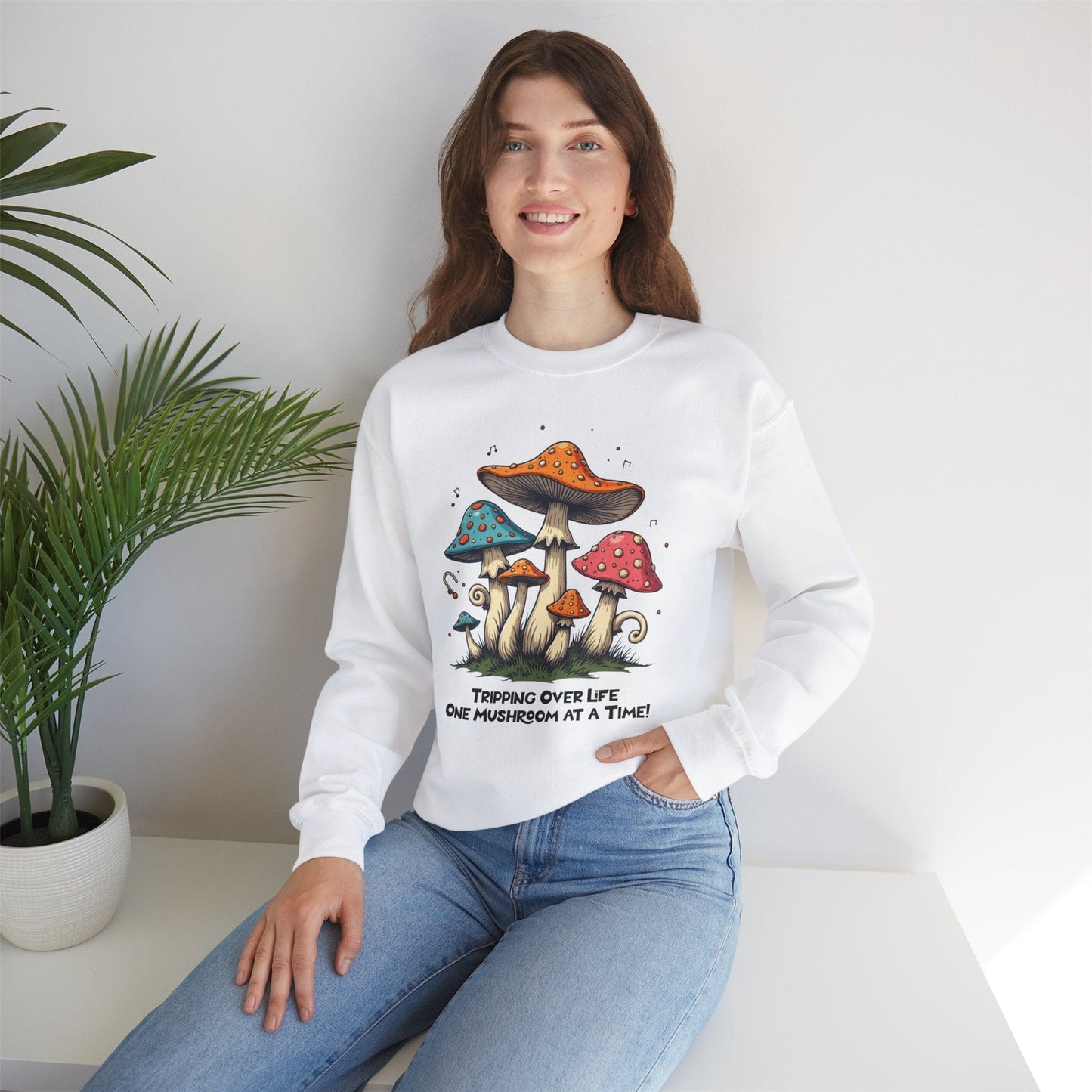 Mushroom Vibes Crewneck Sweatshirt - "Tripping Over Life One Mushroom at a Time"