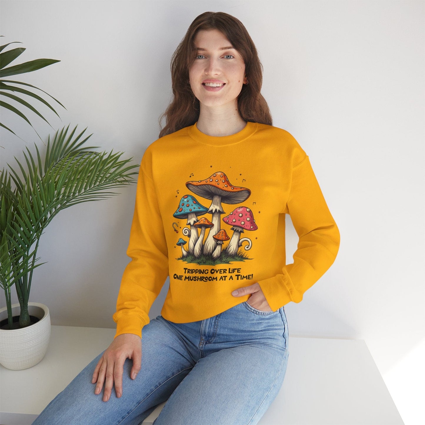 Mushroom Vibes Crewneck Sweatshirt - "Tripping Over Life One Mushroom at a Time"