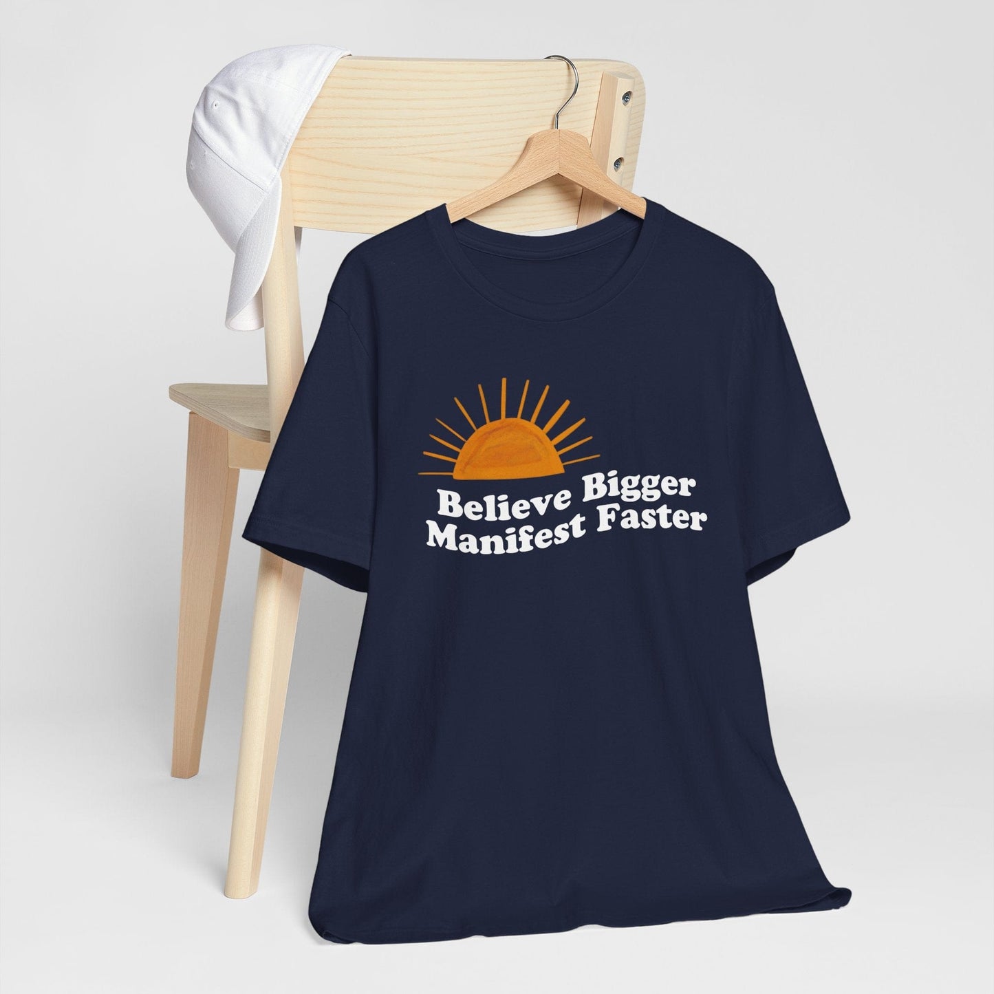 Motivational Unisex Jersey Tee - 'Believe Bigger, Manifest Faster'