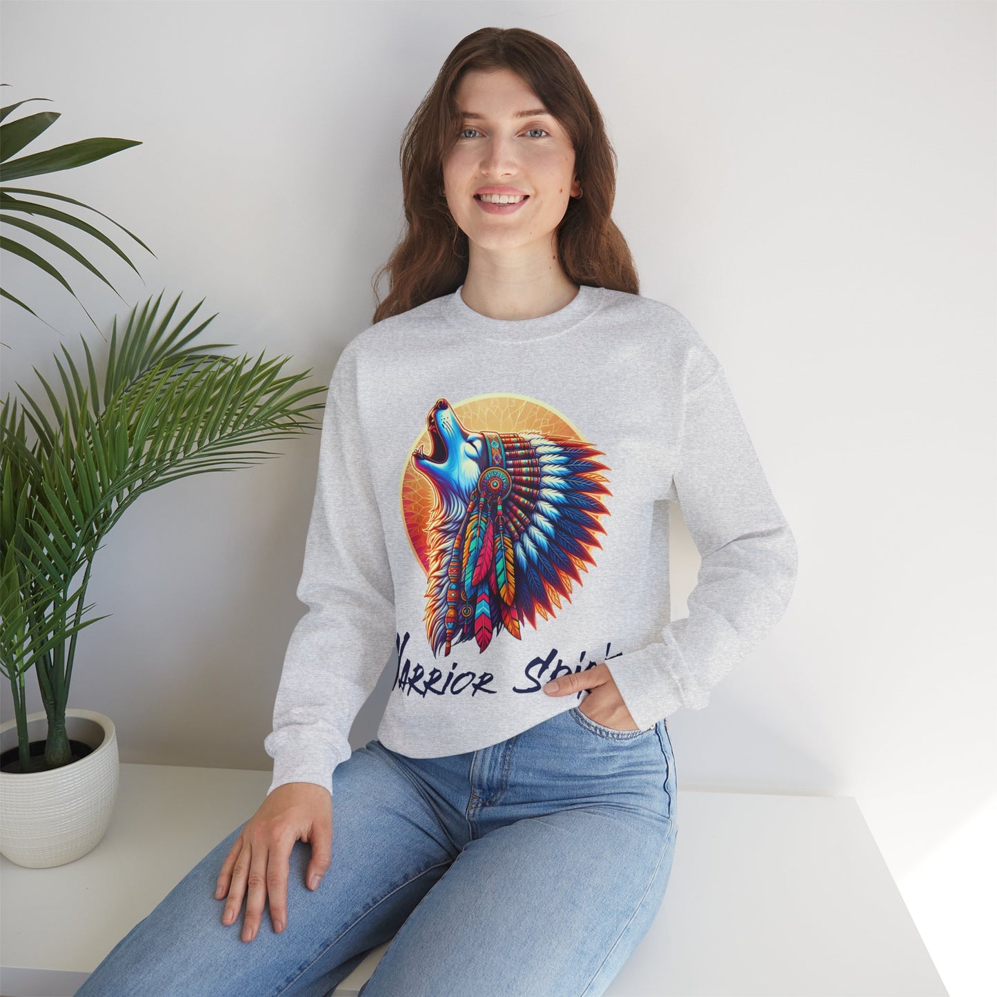 Warrior Spirit Unisex Heavy Blend™ Crewneck Sweatshirt - Cozy Indigenous Art Apparel