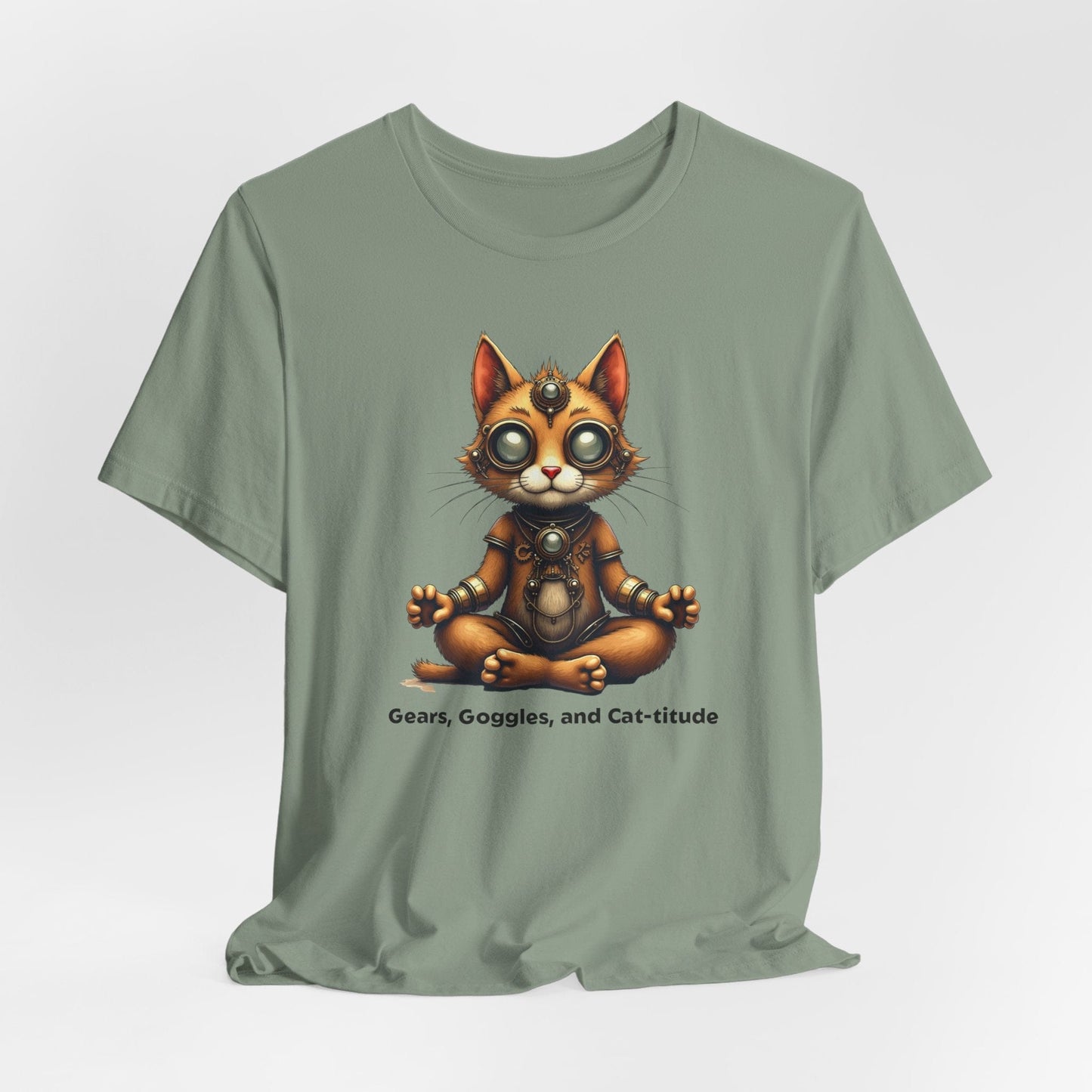 Gears, Goggles, and Cat-titude T-shirt | Cute Cat Meditation