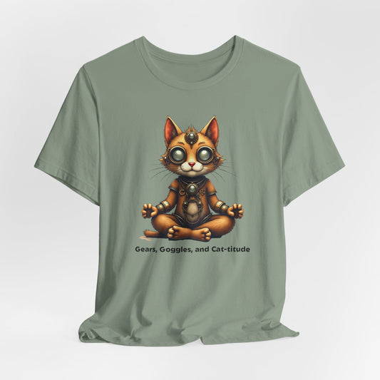 Gears, Goggles, and Cat-titude T-shirt | Cute Cat Meditation
