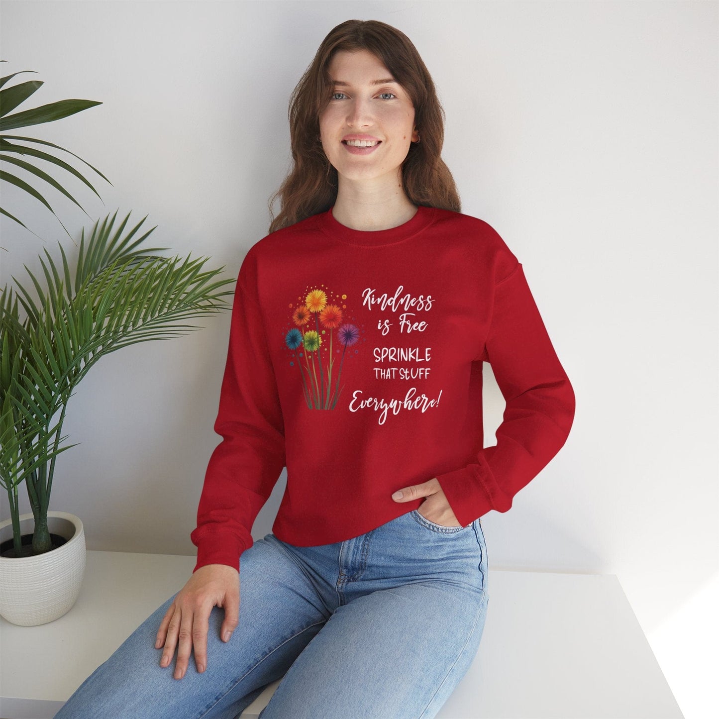 Kindness is Free Crewneck Sweatshirt - Unisex Heavy Blend™ - Colorful Floral Design