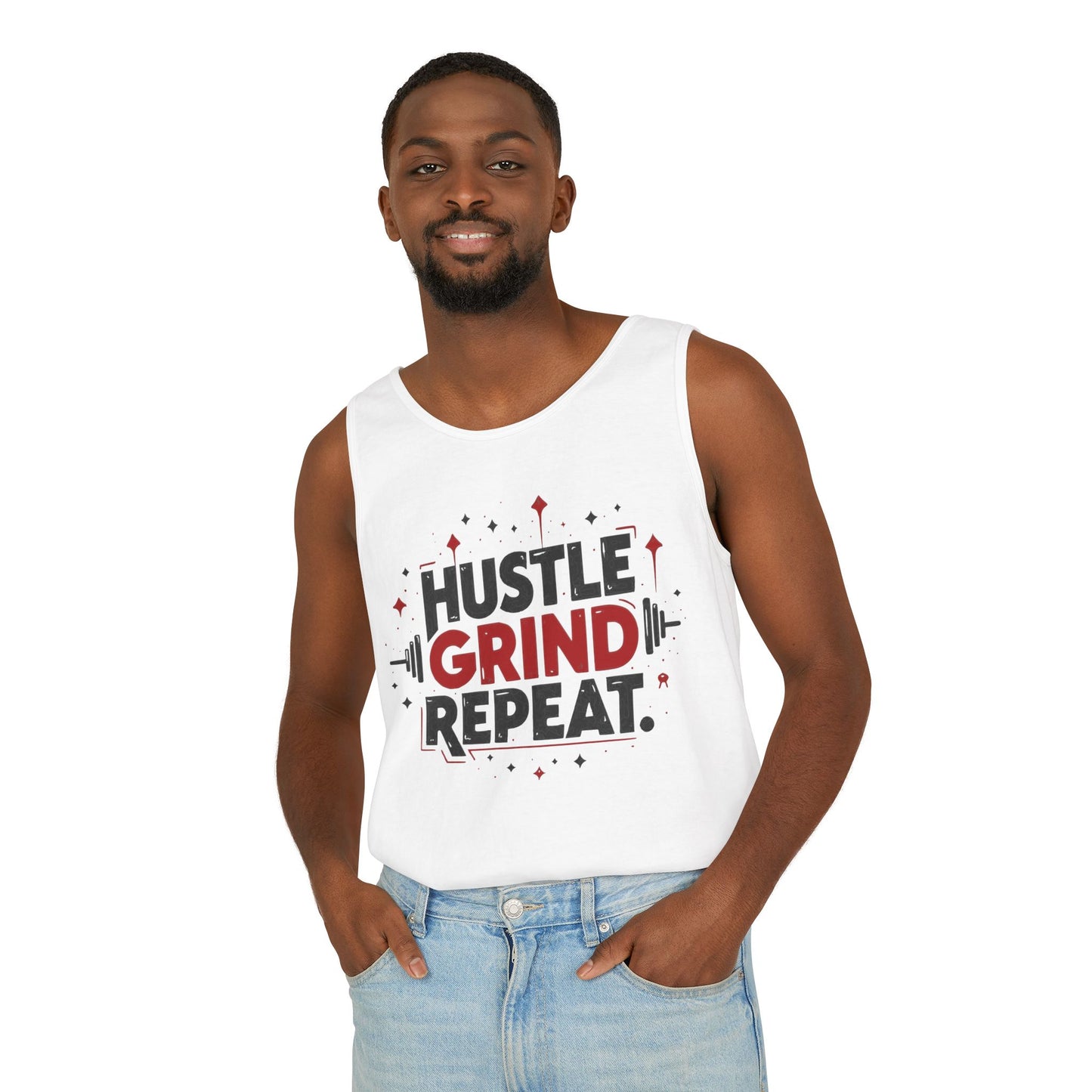 Hustle Grind Repeat Tank Top - Unisex Garment-Dyed Workout Apparel