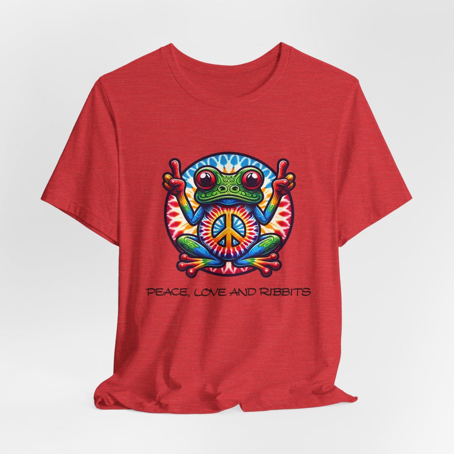 Peace, Love, and Ribbits Unisex Jersey Tee – Fun, Vibrant Graphic T-shirt for Nature Lovers