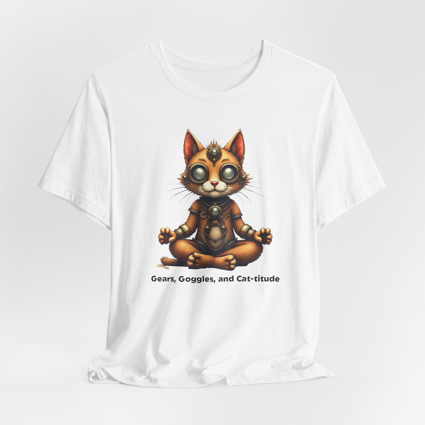 Gears, Goggles, and Cat-titude T-shirt | Cute Cat Meditation