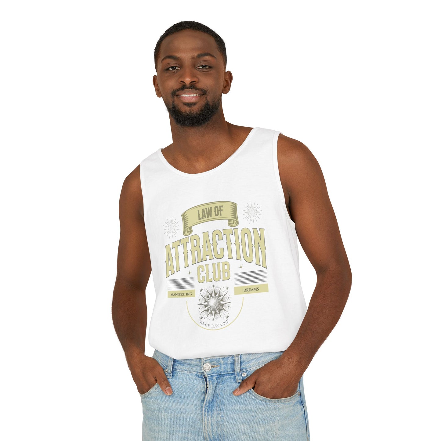 Manifesting Dreams Tank Top - Unisex Garment-Dyed Apparel for Law of Attraction Enthusiasts