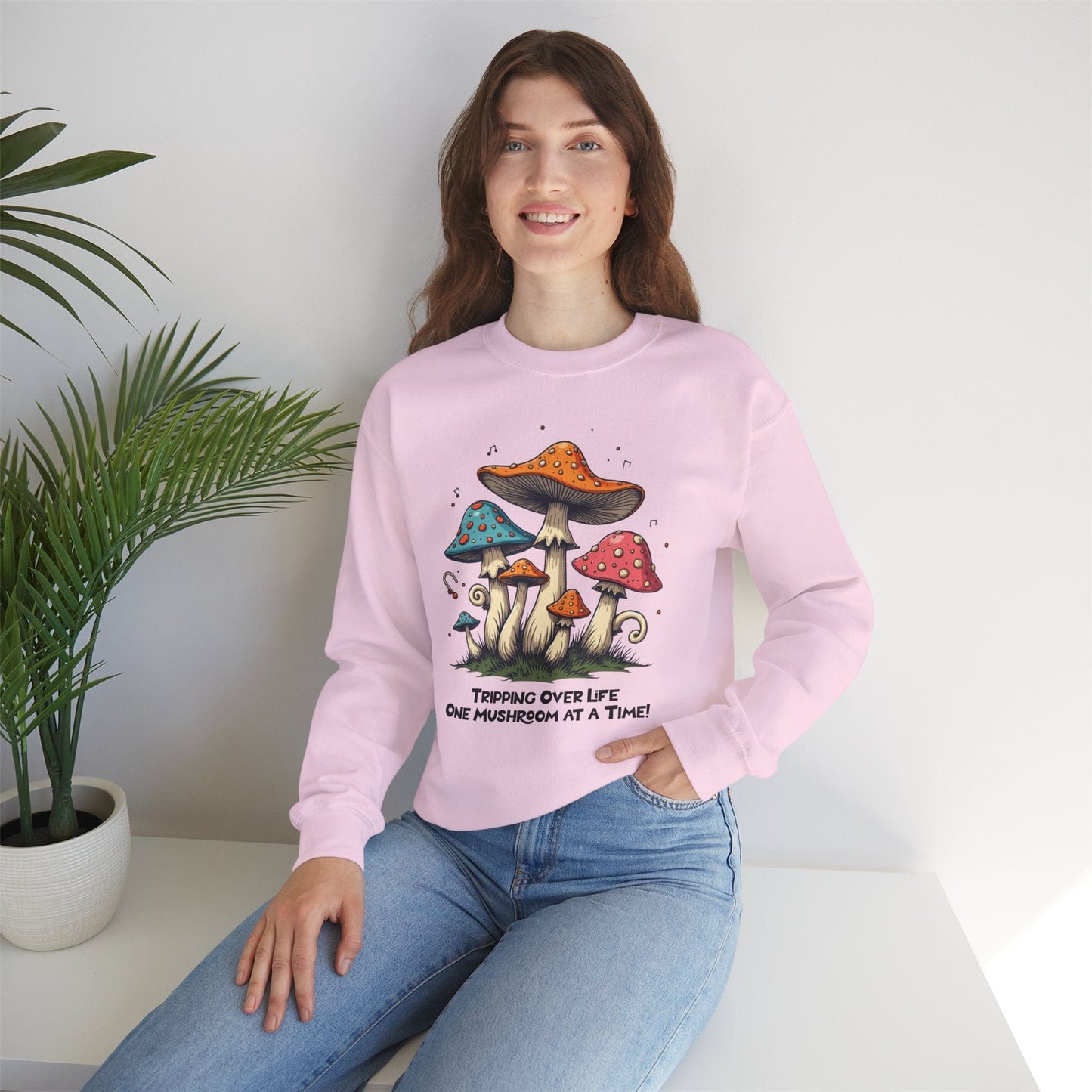 Mushroom Vibes Crewneck Sweatshirt - "Tripping Over Life One Mushroom at a Time"