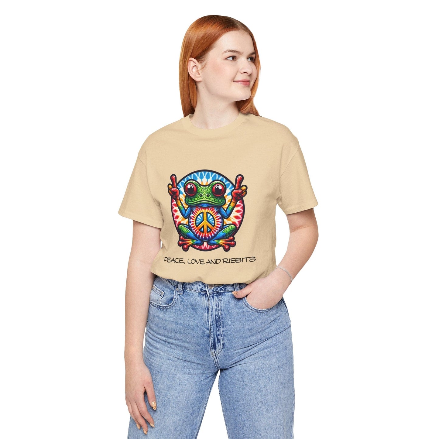 Peace, Love, and Ribbits Unisex Jersey Tee – Fun, Vibrant Graphic T-shirt for Nature Lovers