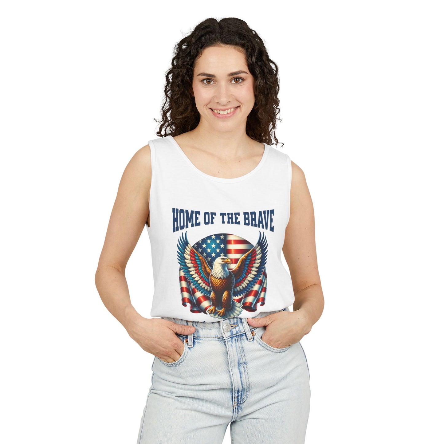 Home of the Brave Unisex Tank Top - Patriotic Eagle Design