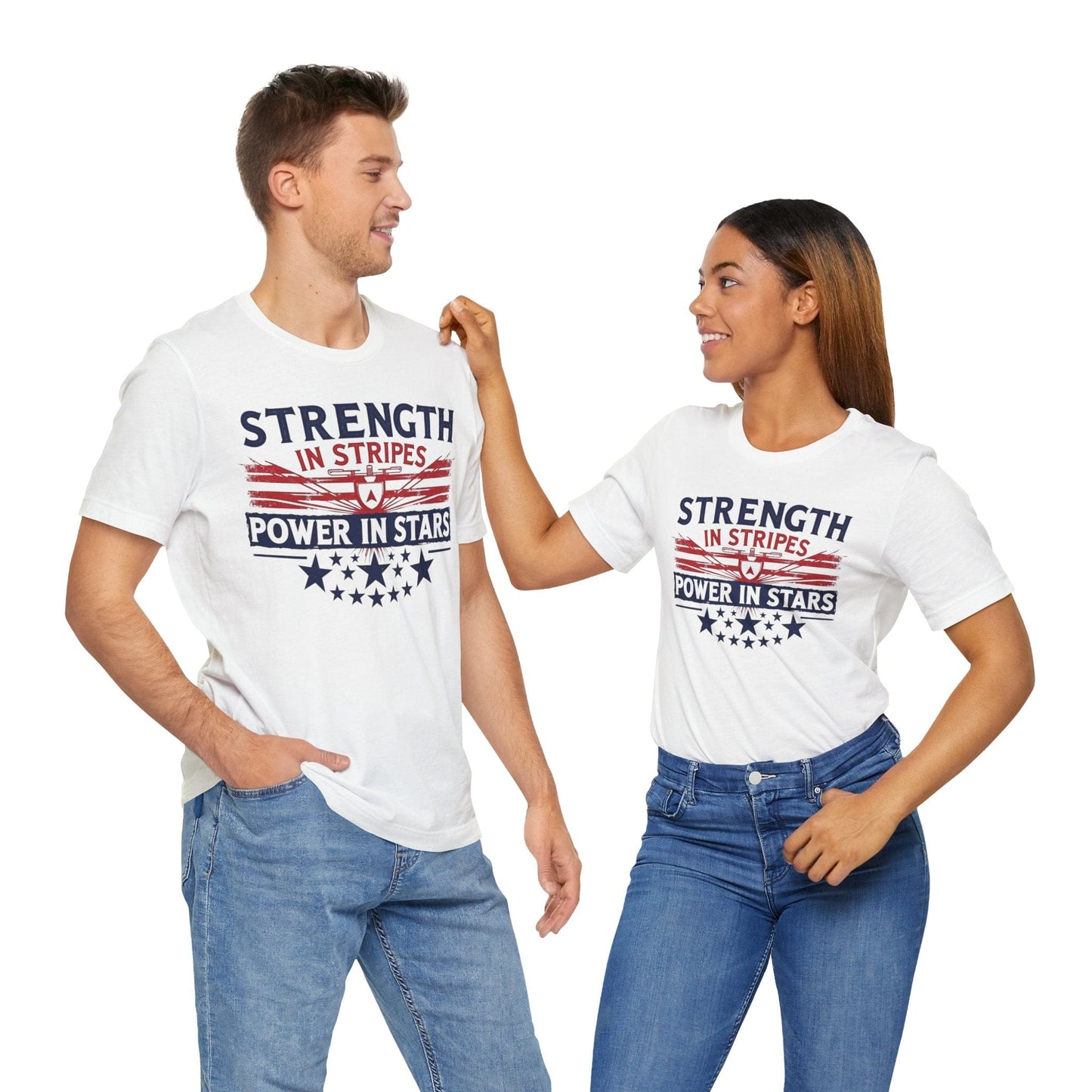 Unisex Strength in Stripes Power in Stars T-Shirt - Patriotic Short Sleeve Shirt