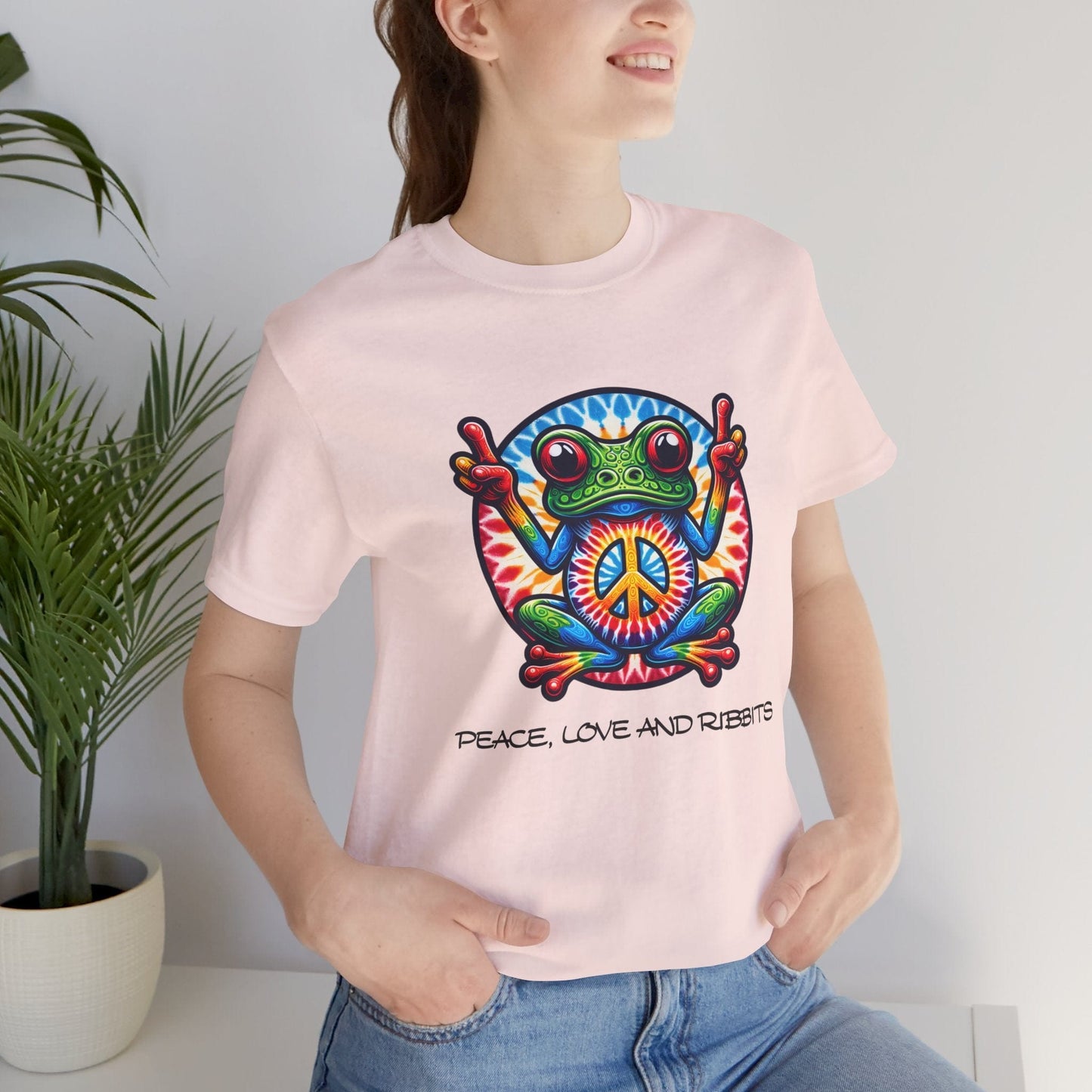 Peace, Love, and Ribbits Unisex Jersey Tee – Fun, Vibrant Graphic T-shirt for Nature Lovers