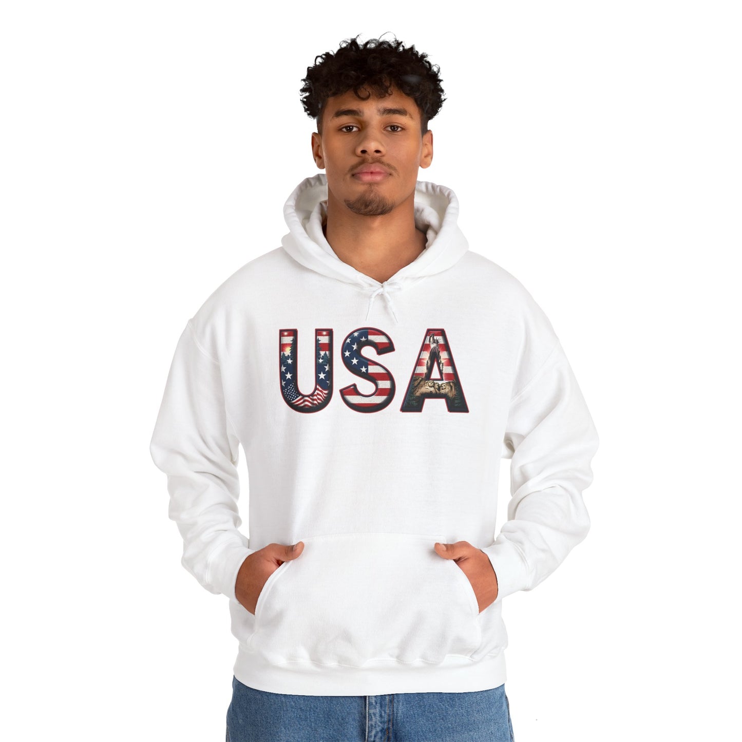 USA Flag Unisex Heavy Blend Hoodie - Perfect for Patriotic Occasions