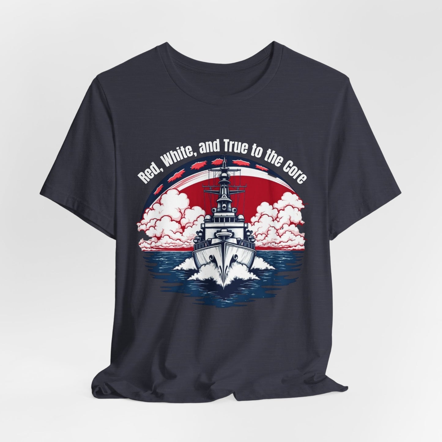 Patriotic Unisex Jersey T-Shirt - "Red, White, and True to the Core"