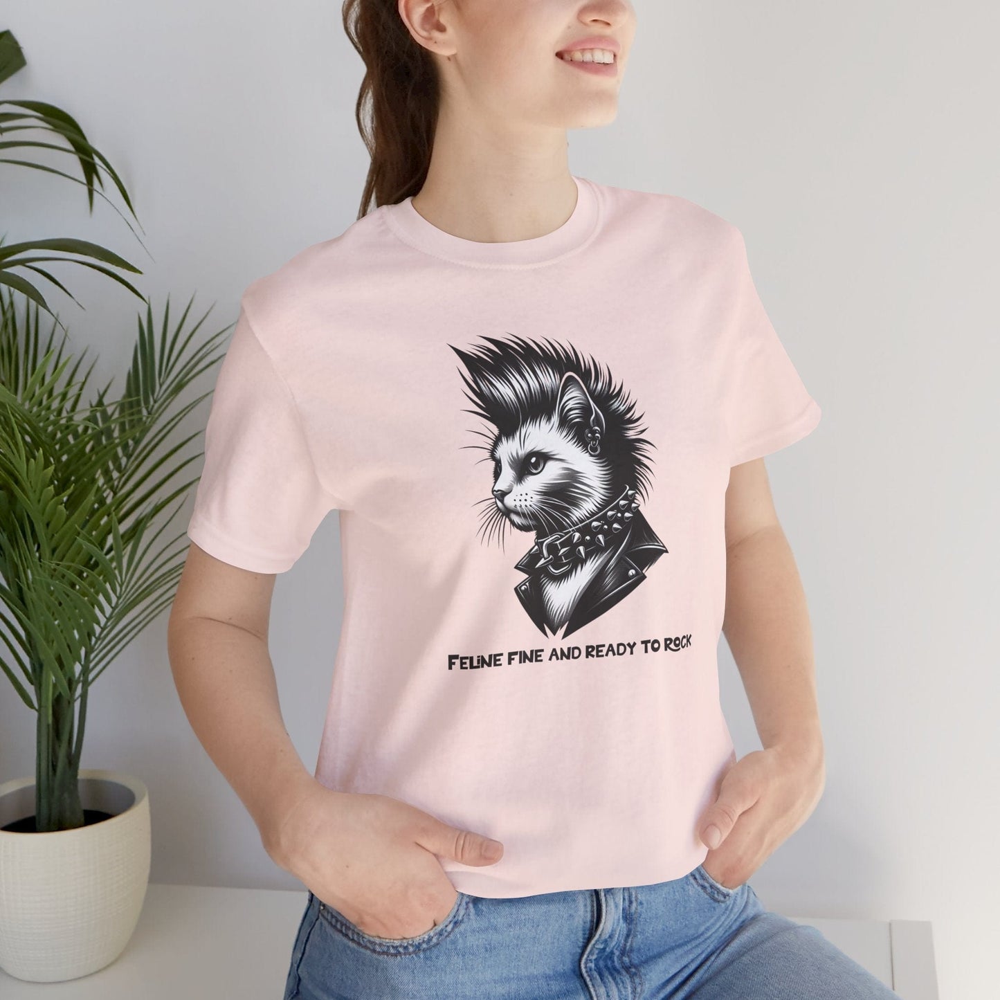 Short Sleeve Tee - Feline Fine Rocker Cat Print