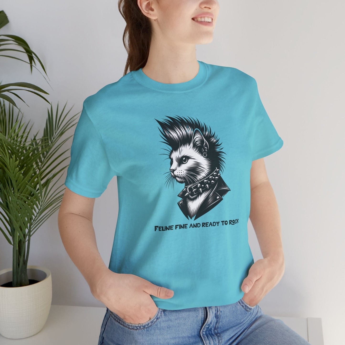 Short Sleeve Tee - Feline Fine Rocker Cat Print