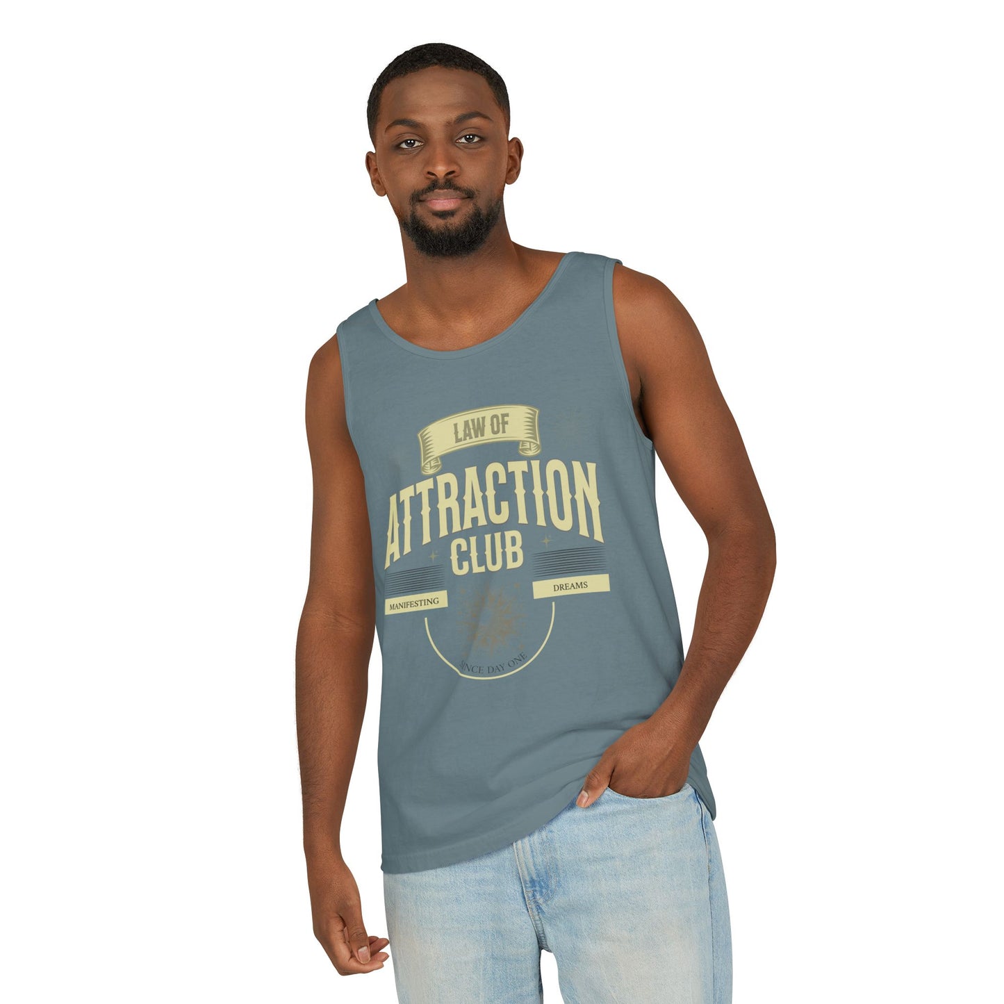 Manifesting Dreams Tank Top - Unisex Garment-Dyed Apparel for Law of Attraction Enthusiasts