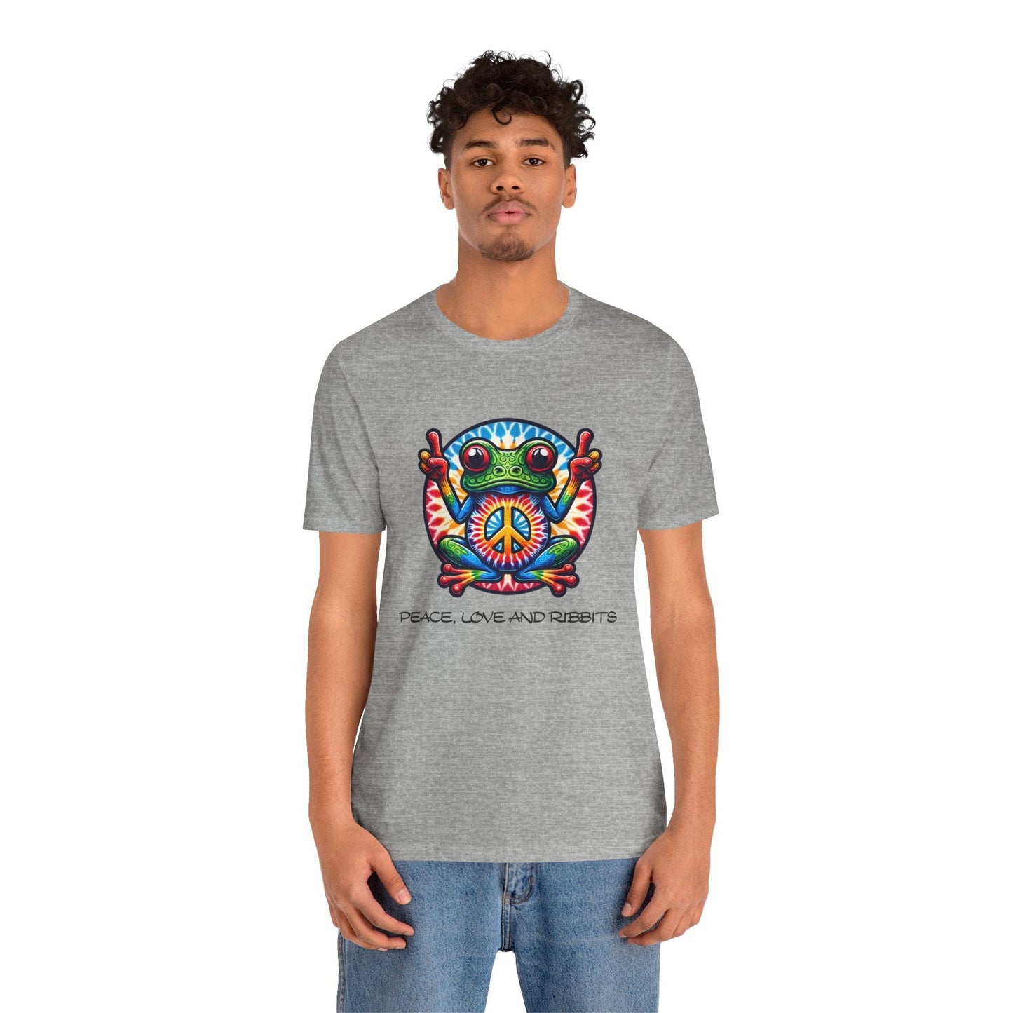Peace, Love, and Ribbits Unisex Jersey Tee – Fun, Vibrant Graphic T-shirt for Nature Lovers