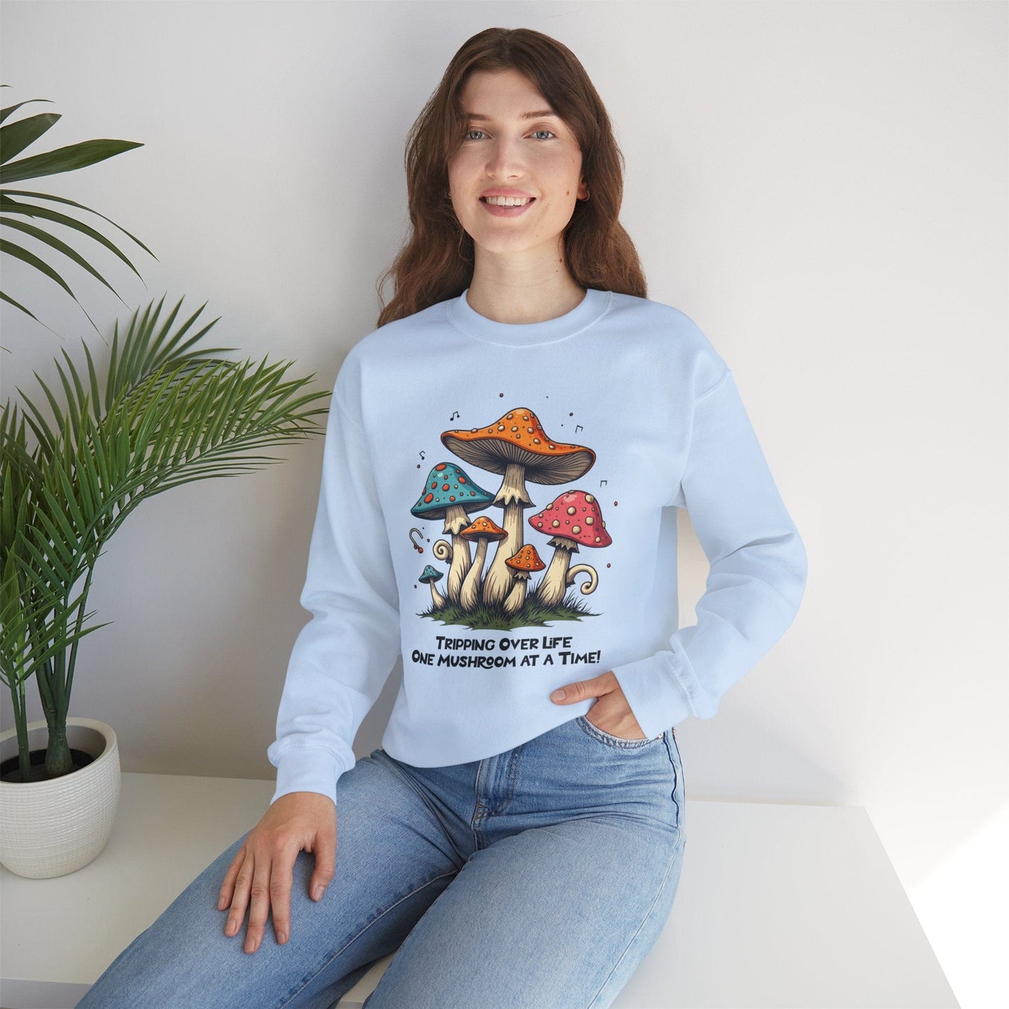 Mushroom Vibes Crewneck Sweatshirt - "Tripping Over Life One Mushroom at a Time"