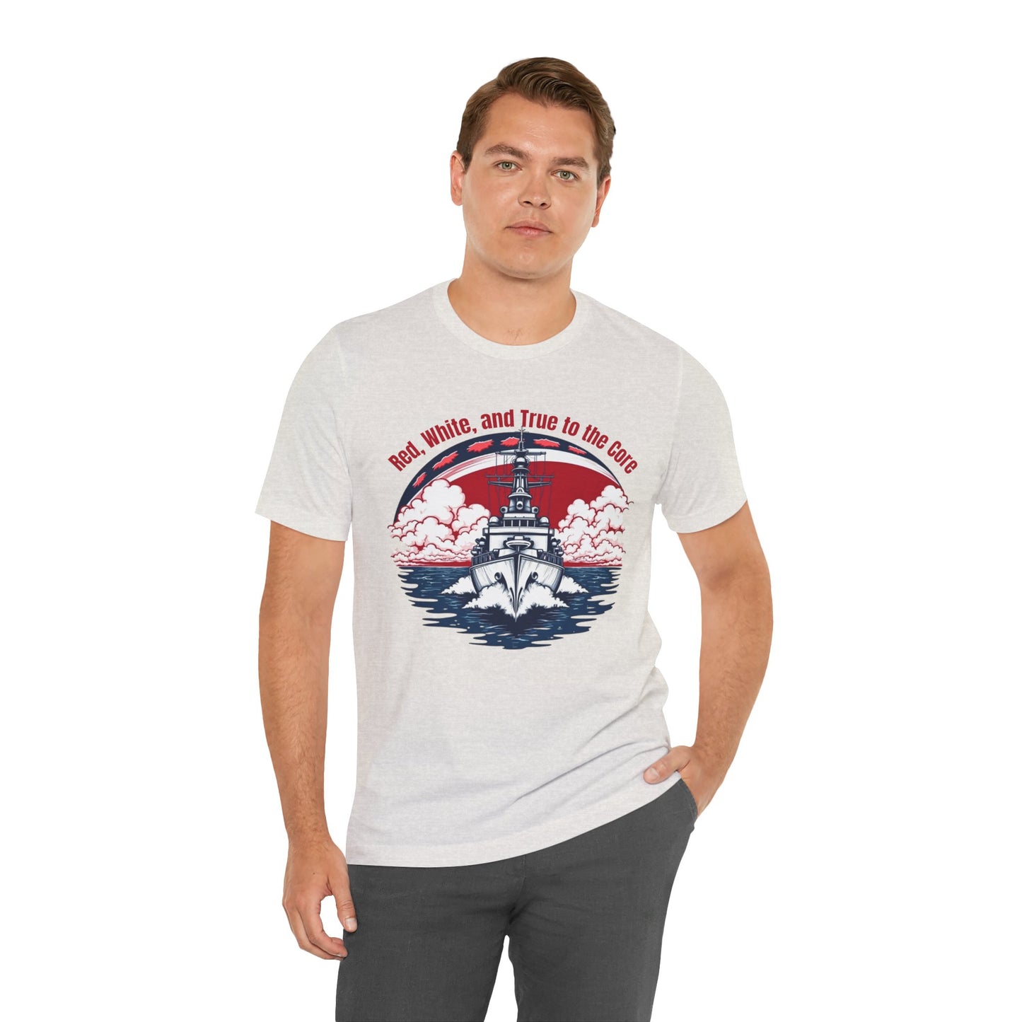 Patriotic Unisex Jersey T-Shirt - "Red, White, and True to the Core"