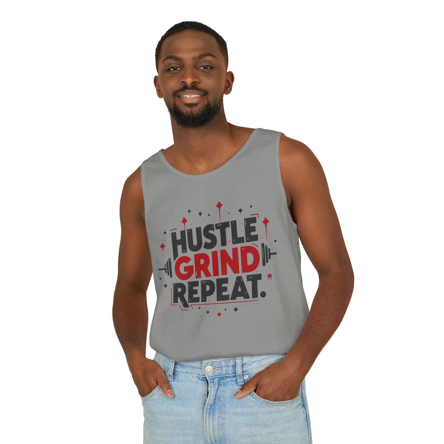 Hustle Grind Repeat Tank Top - Unisex Garment-Dyed Workout Apparel