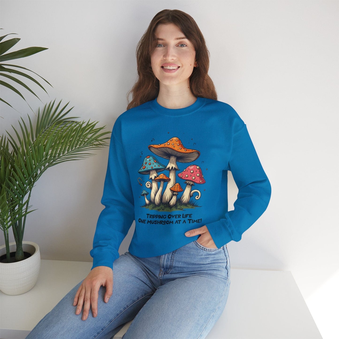 Mushroom Vibes Crewneck Sweatshirt - "Tripping Over Life One Mushroom at a Time"