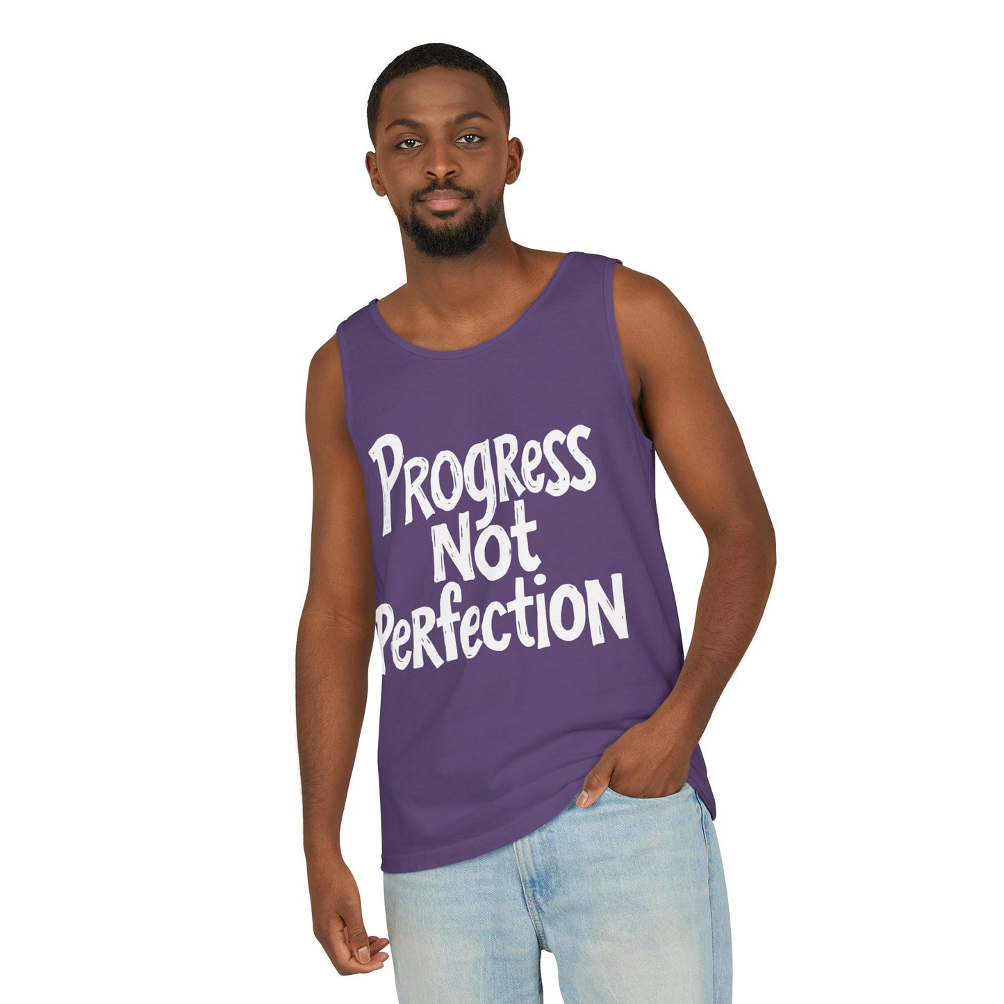 Progress Not Perfection Tank Top - Unisex Garment-Dyed Tee for Motivation & Wellness