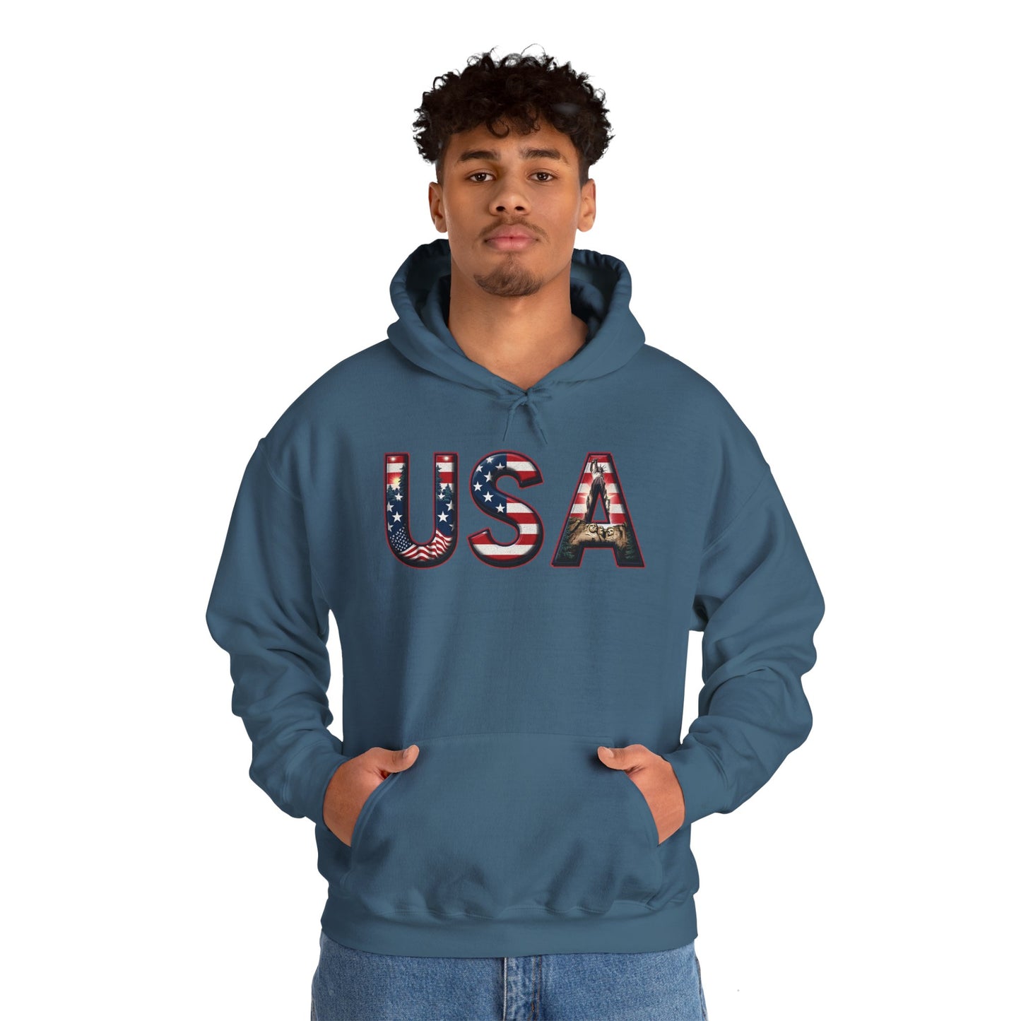 USA Flag Unisex Heavy Blend Hoodie - Perfect for Patriotic Occasions