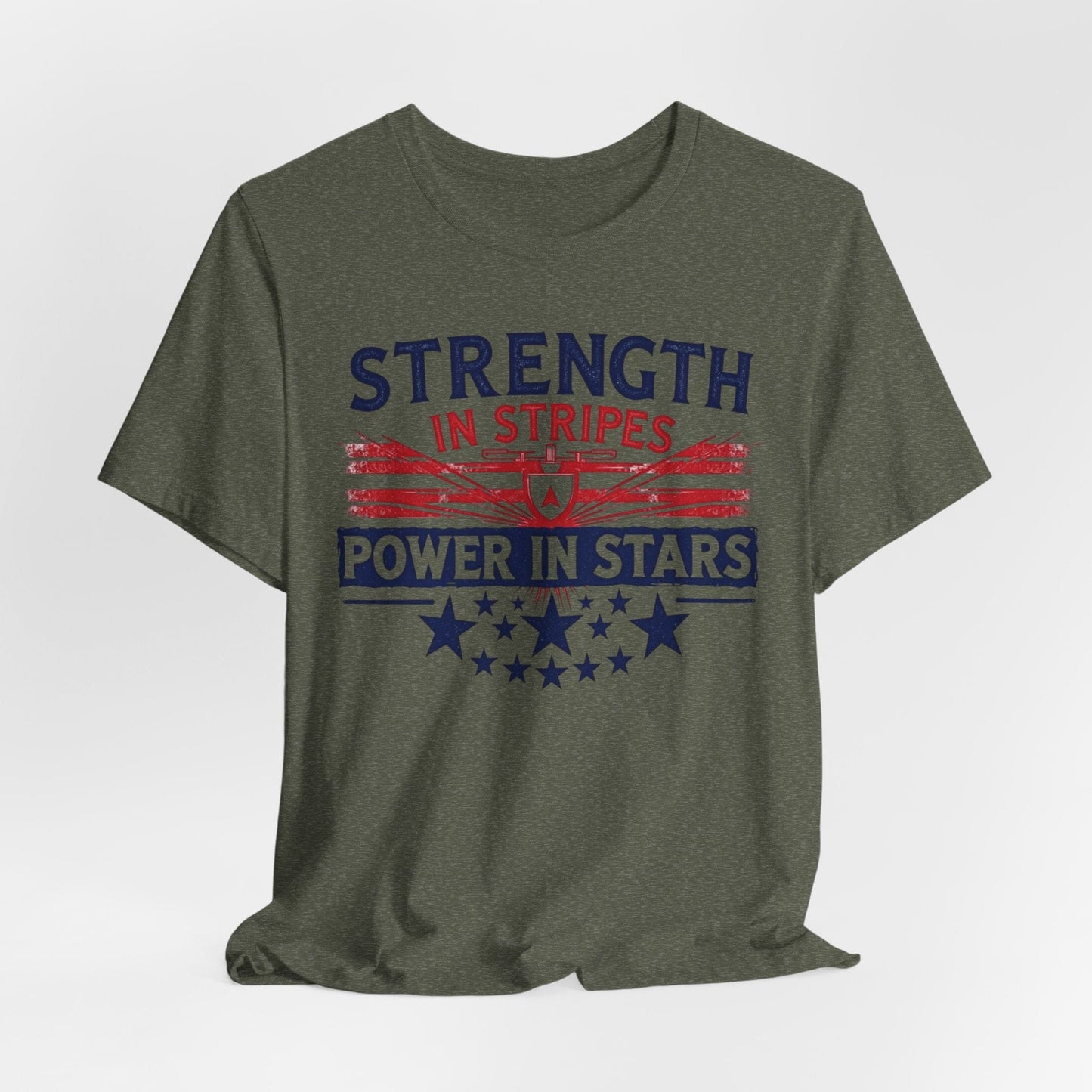Unisex Strength in Stripes Power in Stars T-Shirt - Patriotic Short Sleeve Shirt