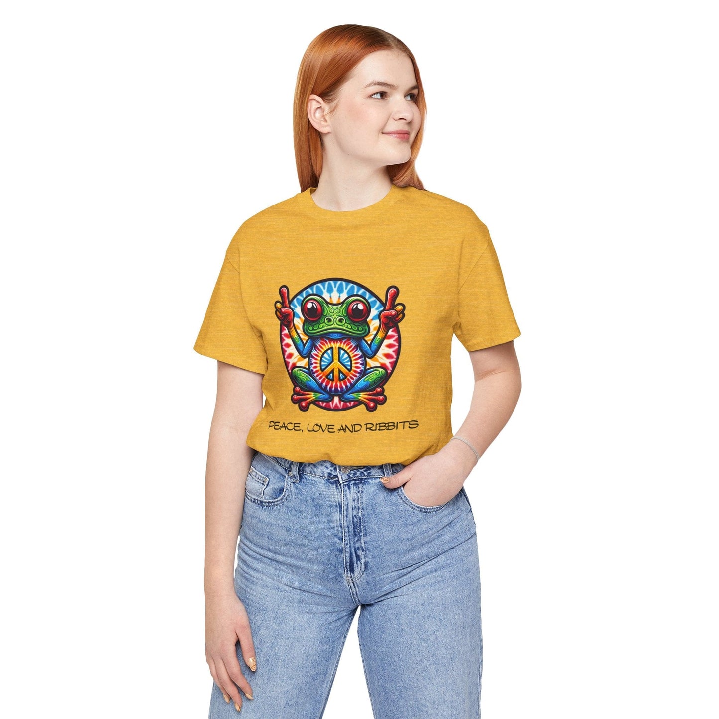 Peace, Love, and Ribbits Unisex Jersey Tee – Fun, Vibrant Graphic T-shirt for Nature Lovers