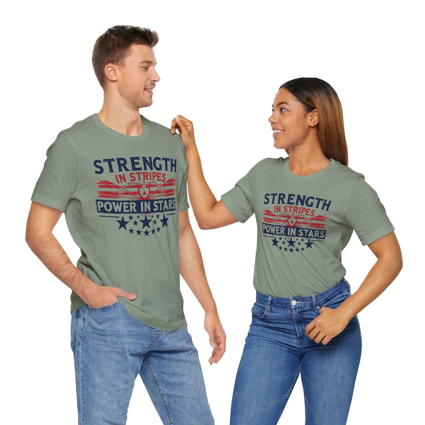 Unisex Strength in Stripes Power in Stars T-Shirt - Patriotic Short Sleeve Shirt