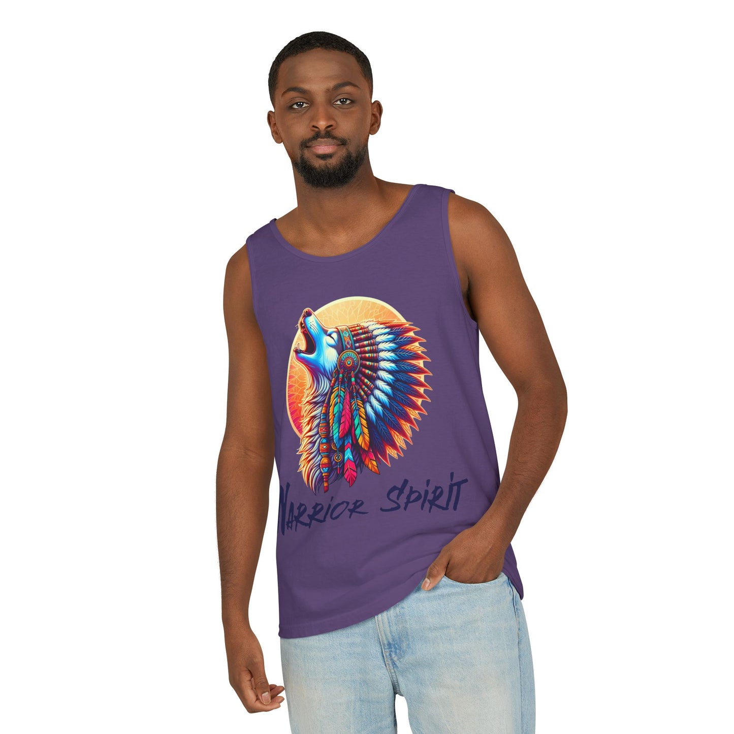 Warrior Spirit Tank Top with Howling Wolf in Headdress