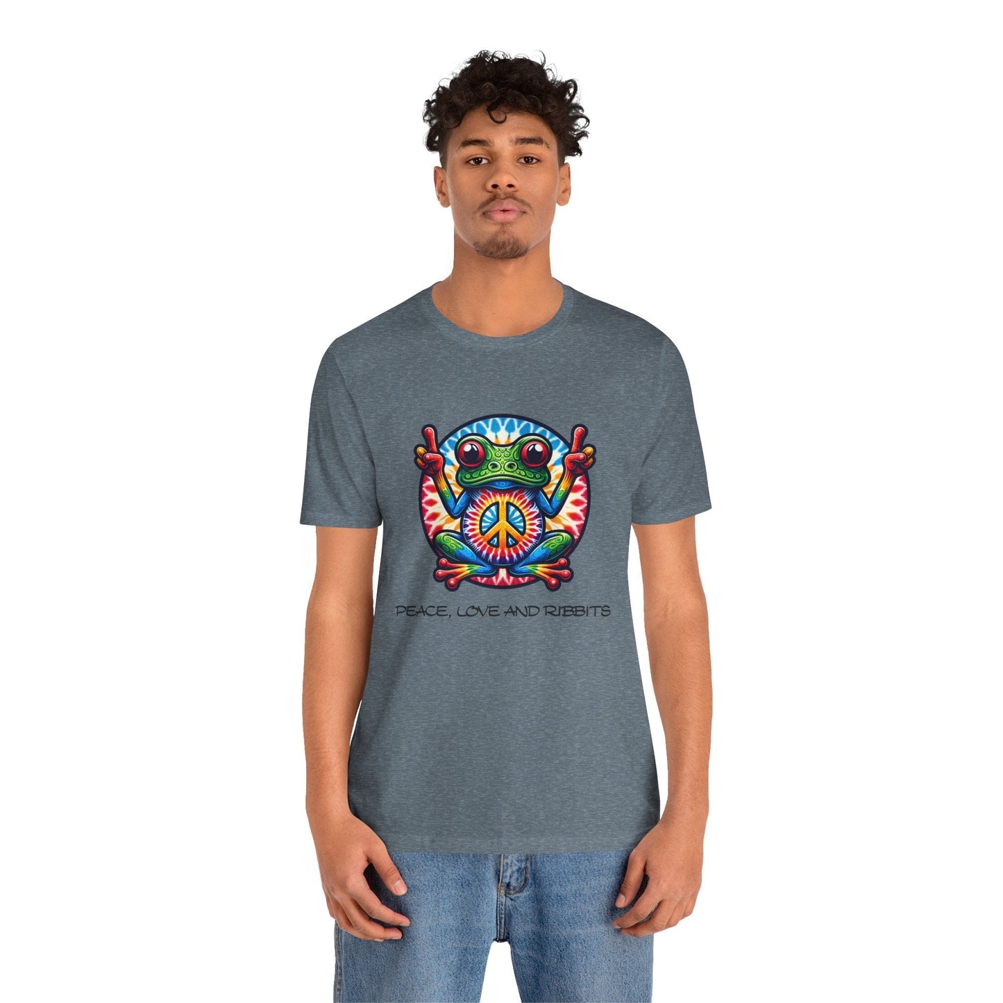 Peace, Love, and Ribbits Unisex Jersey Tee – Fun, Vibrant Graphic T-shirt for Nature Lovers
