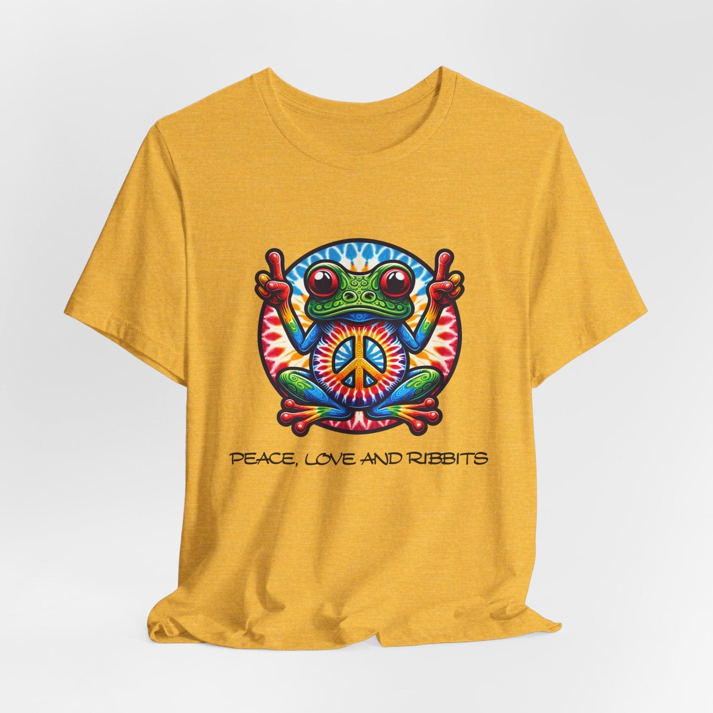Peace, Love, and Ribbits Unisex Jersey Tee – Fun, Vibrant Graphic T-shirt for Nature Lovers