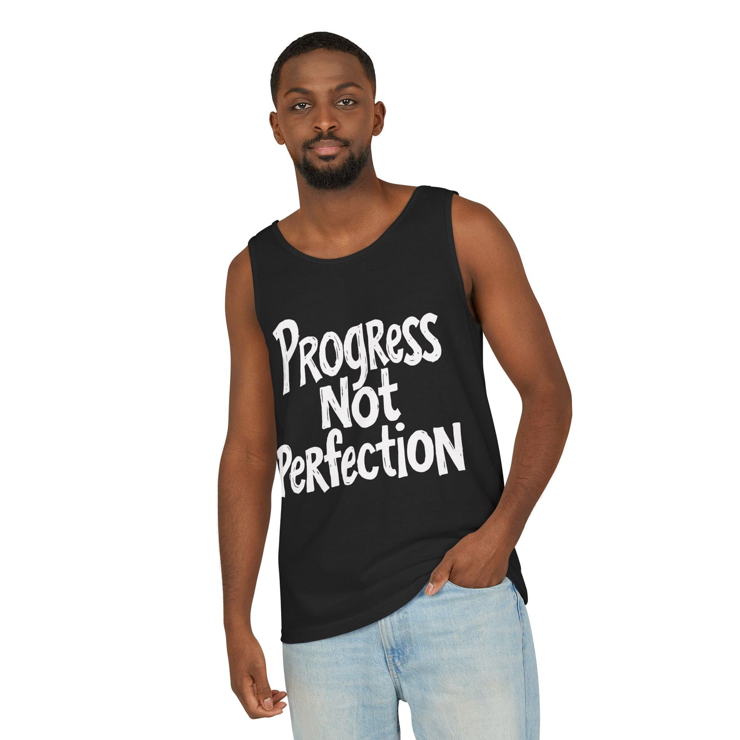 Progress Not Perfection Tank Top - Unisex Garment-Dyed Tee for Motivation & Wellness