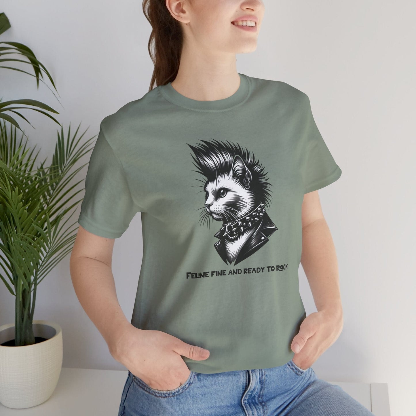 Short Sleeve Tee - Feline Fine Rocker Cat Print