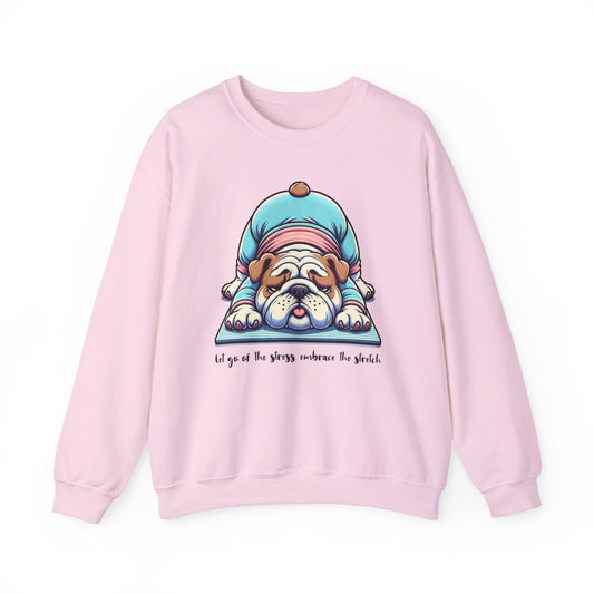 Bulldog Yoga Sweatshirt | Let Go of the Stress Design