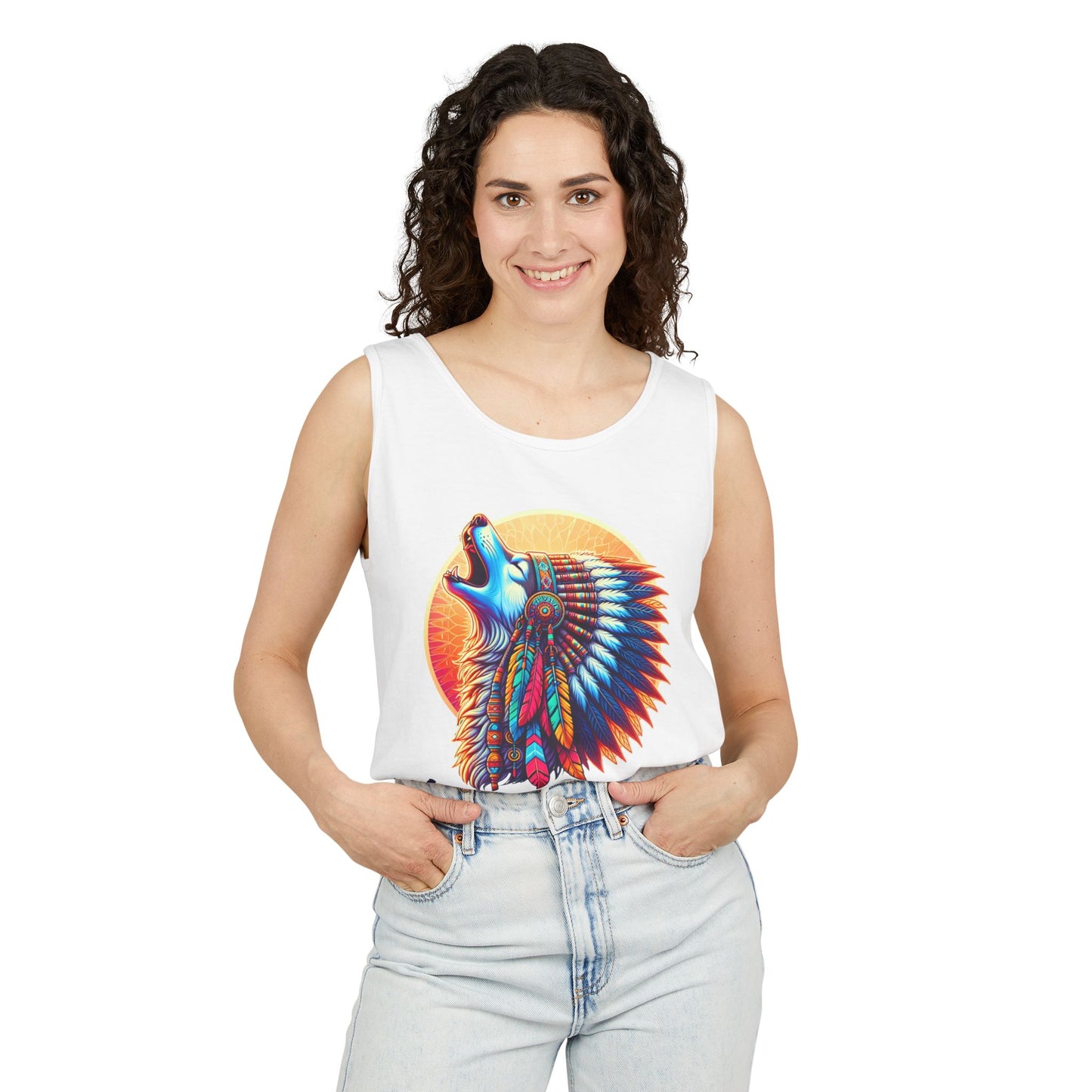 Warrior Spirit Tank Top with Howling Wolf in Headdress