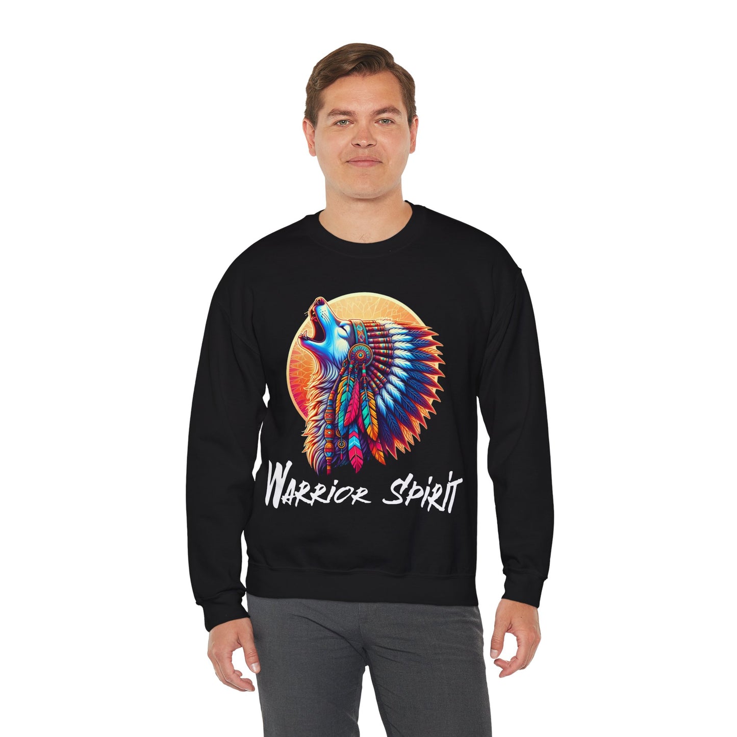 Warrior Spirit Unisex Heavy Blend™ Crewneck Sweatshirt - Cozy Indigenous Art Apparel