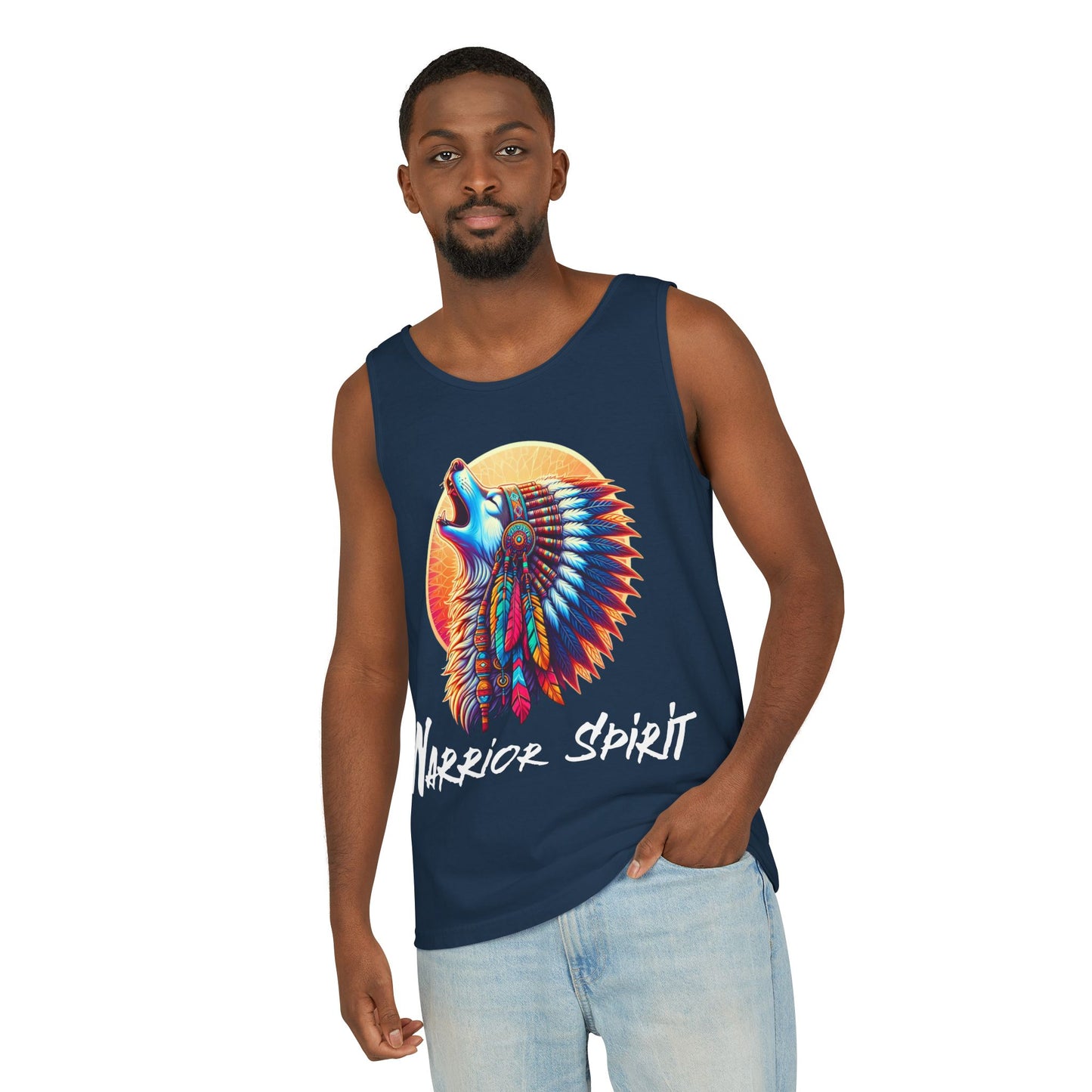 Warrior Spirit Tank Top with Howling Wolf in Headdress