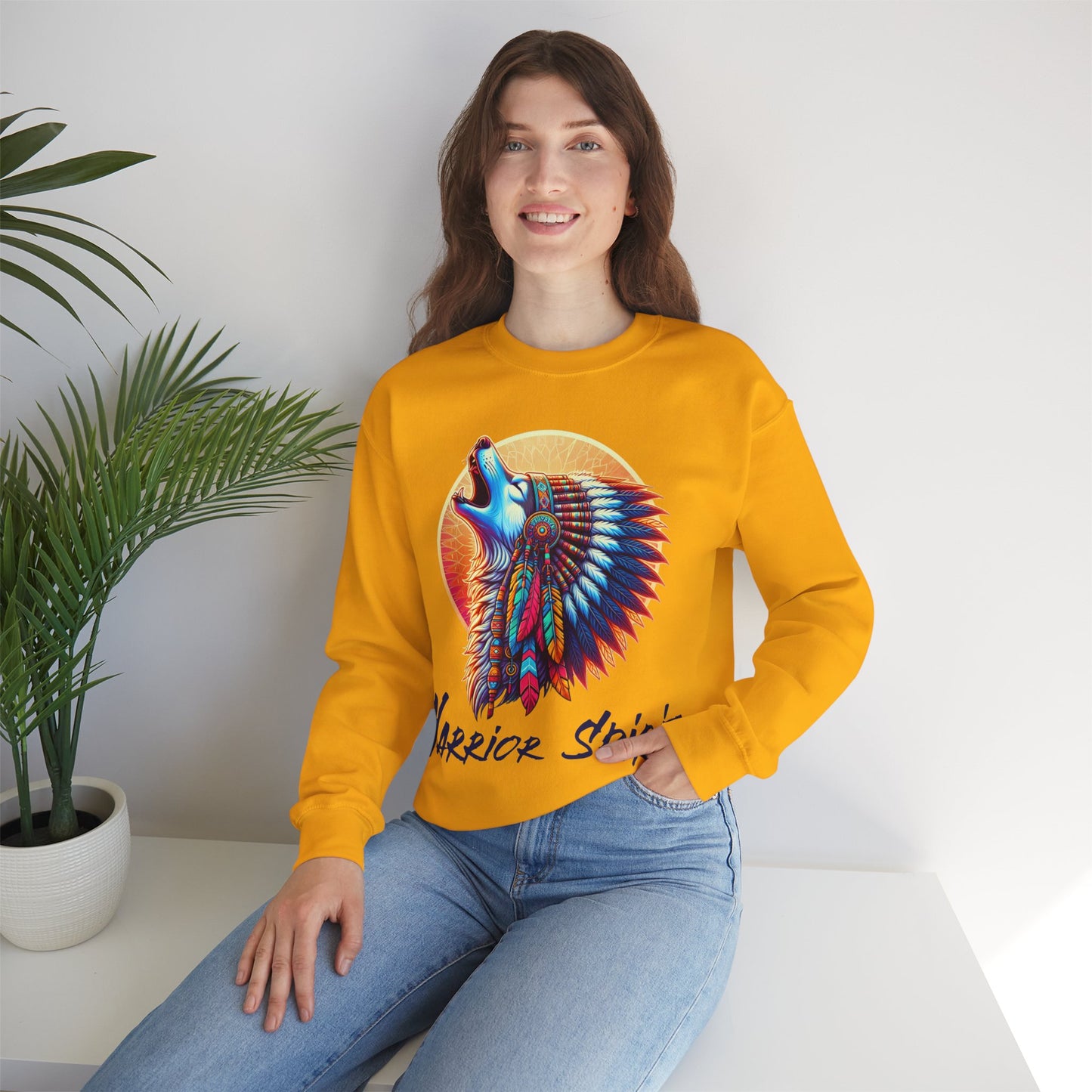 Warrior Spirit Unisex Heavy Blend™ Crewneck Sweatshirt - Cozy Indigenous Art Apparel