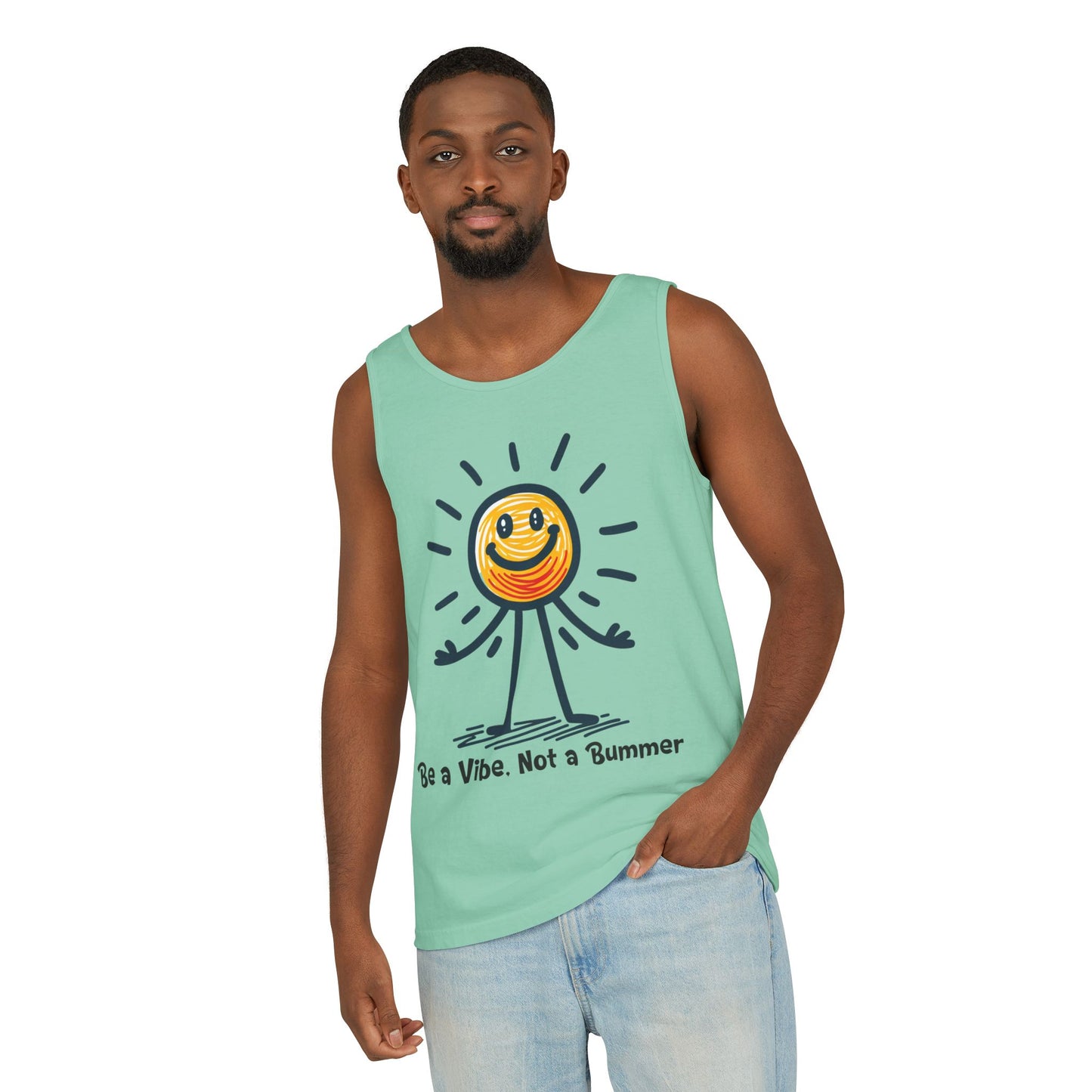 Unisex Garment-Dyed Tank Top - 'Be a Vibe. Not a Bummer' Motivational Tee