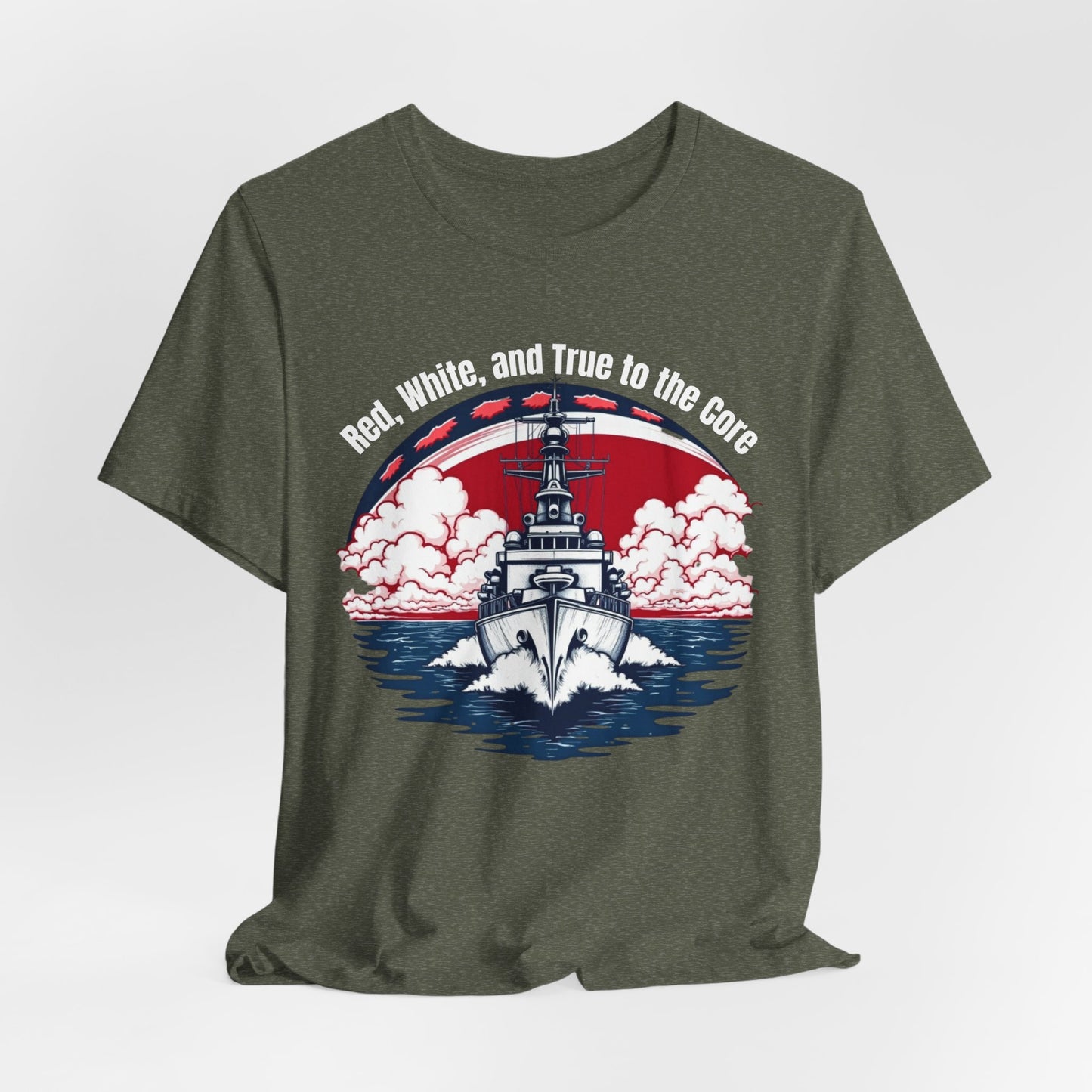 Patriotic Unisex Jersey T-Shirt - "Red, White, and True to the Core"