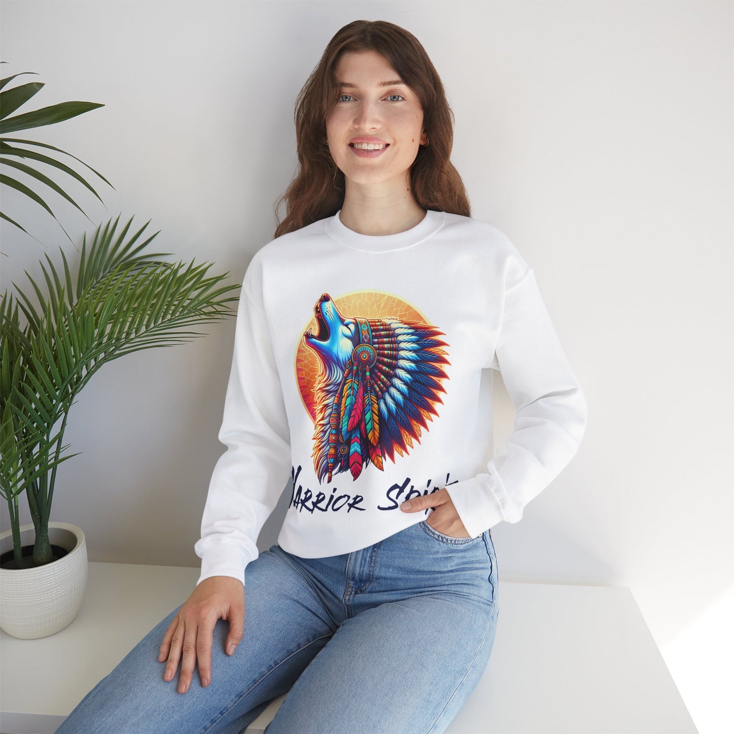 Warrior Spirit Unisex Heavy Blend™ Crewneck Sweatshirt - Cozy Indigenous Art Apparel