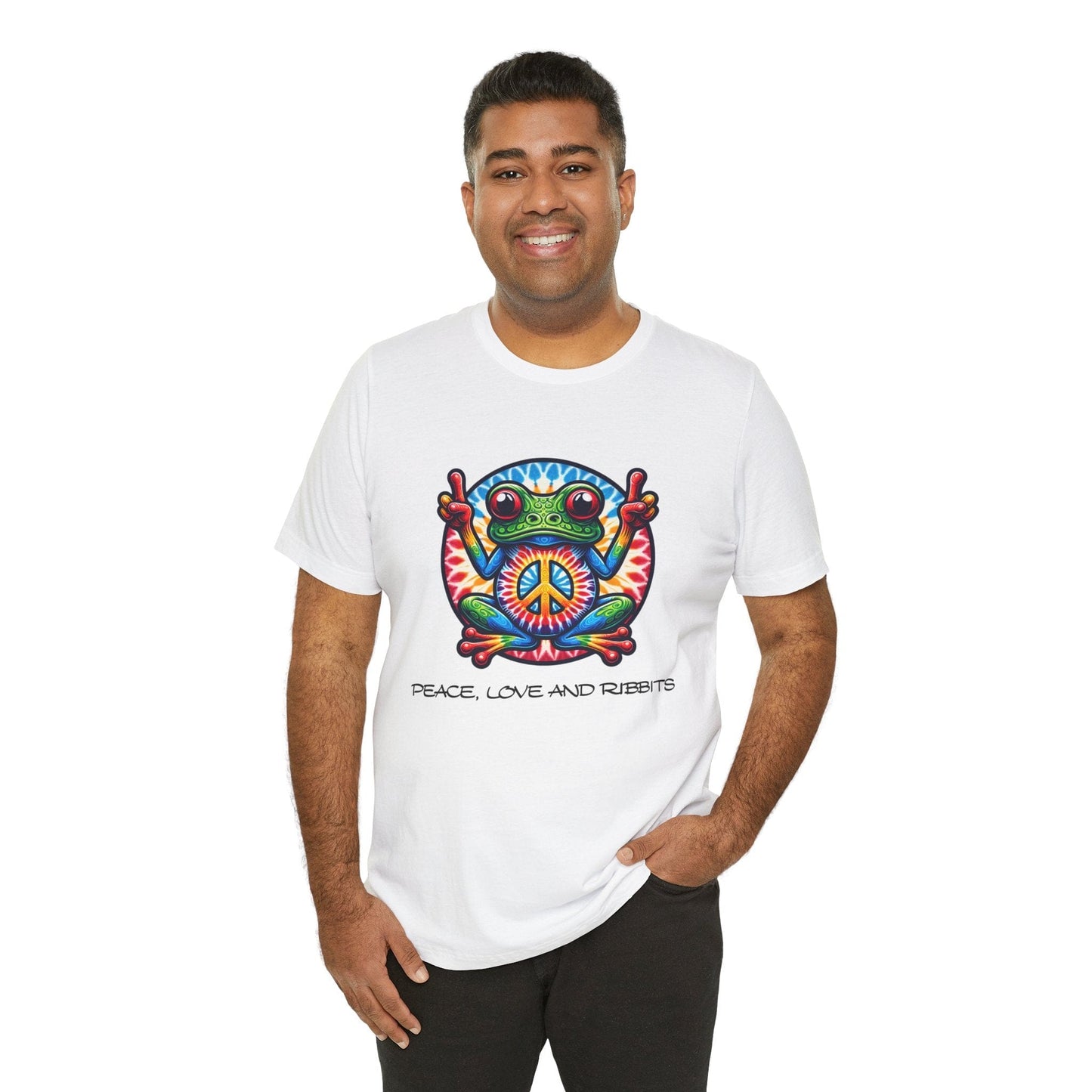 Peace, Love, and Ribbits Unisex Jersey Tee – Fun, Vibrant Graphic T-shirt for Nature Lovers