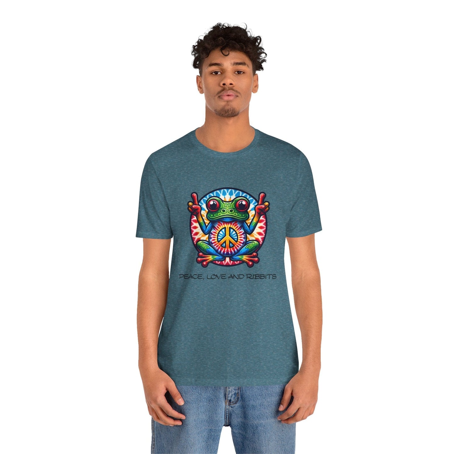 Peace, Love, and Ribbits Unisex Jersey Tee – Fun, Vibrant Graphic T-shirt for Nature Lovers