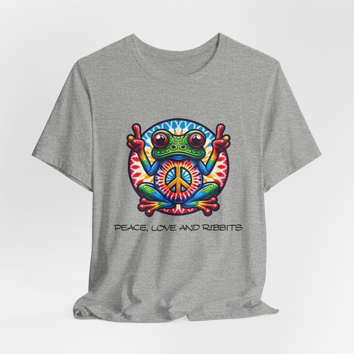 Peace, Love, and Ribbits Unisex Jersey Tee – Fun, Vibrant Graphic T-shirt for Nature Lovers